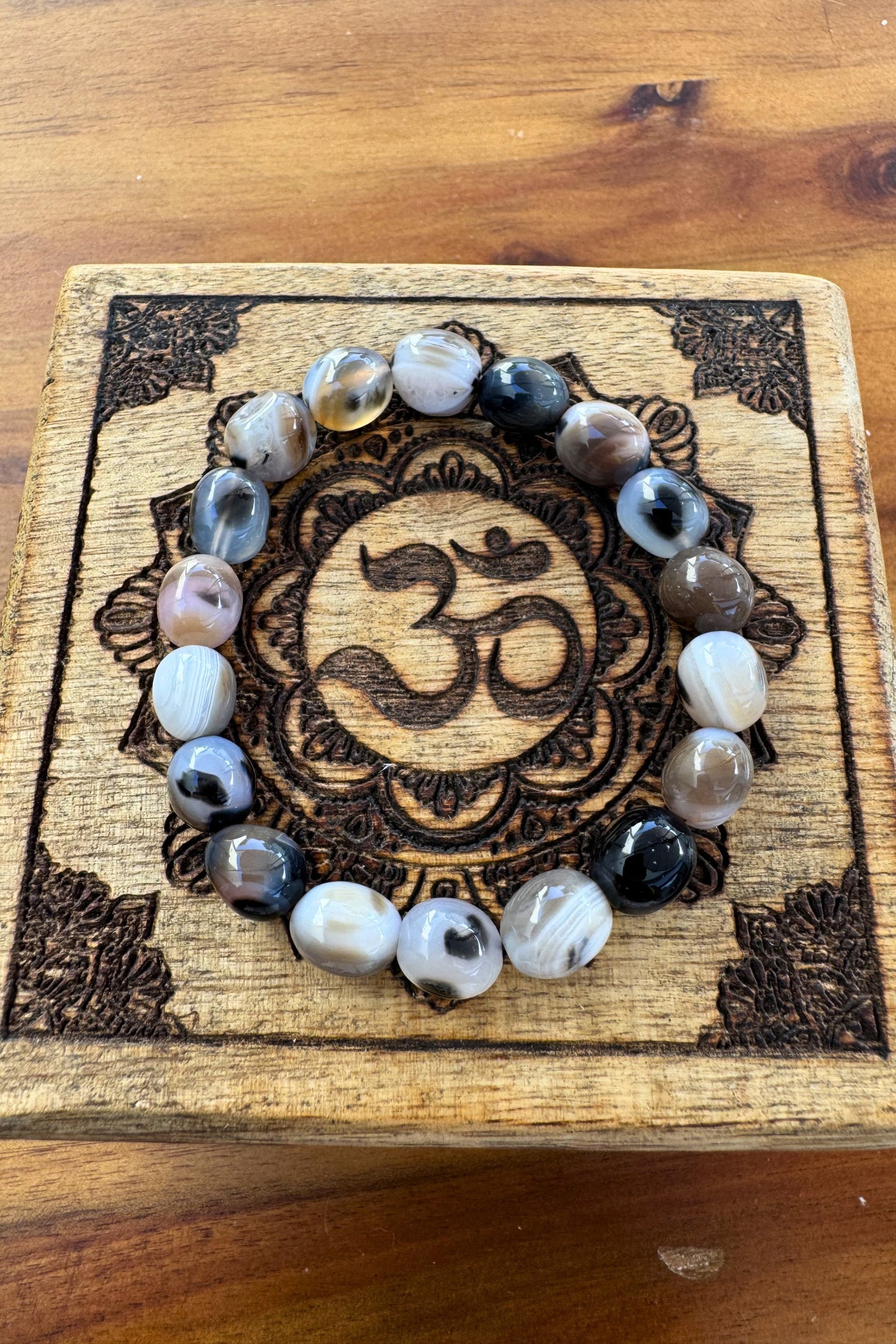 Agate Crystal Bracelet with Natural 8-12mm Tumblestone Beads by Meraki Beach Rituals - Wear Your Energy Crystal Collection.