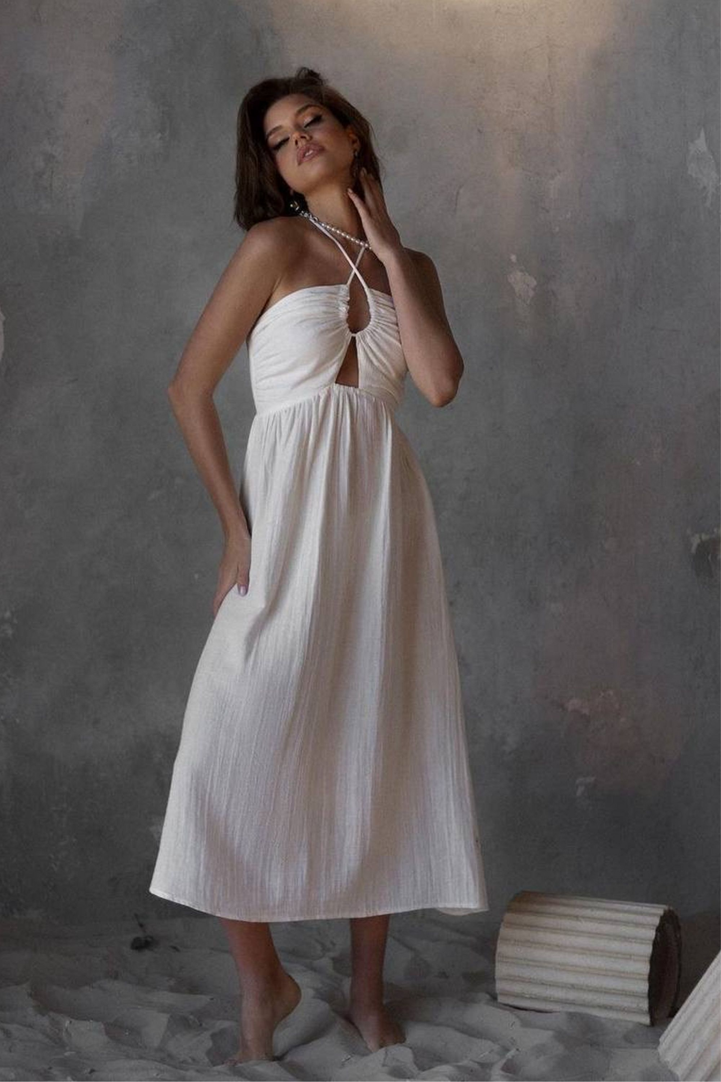 ALICIA IVORY DRESS IN ORGANIC RAW COTTON