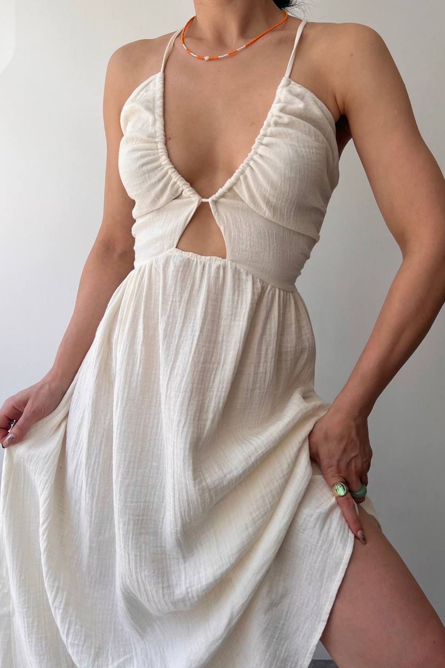 ALICIA IVORY DRESS IN ORGANIC RAW COTTON