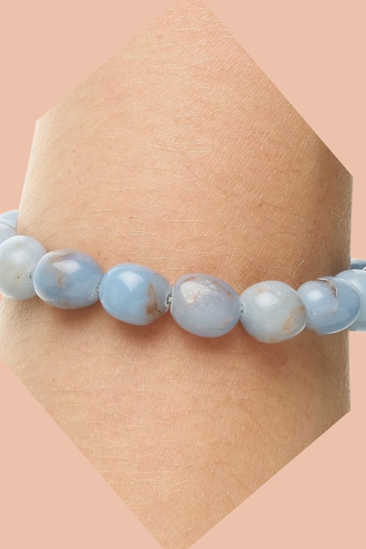 Angelite Crystal Bracelet with Natural 8-10mm Tumblestone Beads by Meraki Rituals Crystal Collection