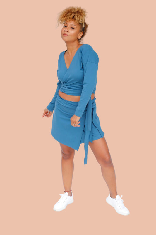 BORAGO BLUE ORGANIC COTTON WRAP SKIRT BY MERAKI BEACH