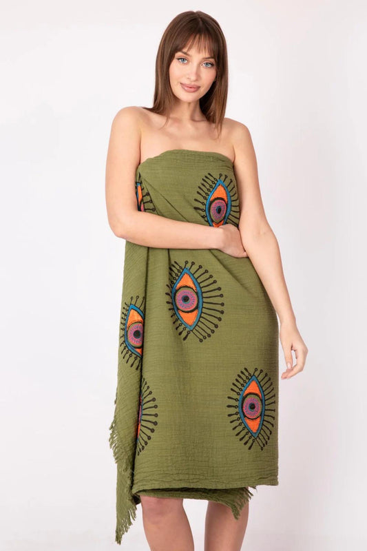 EVIL EYE Peshtemal in Khaki | Beach Towels and Accessories