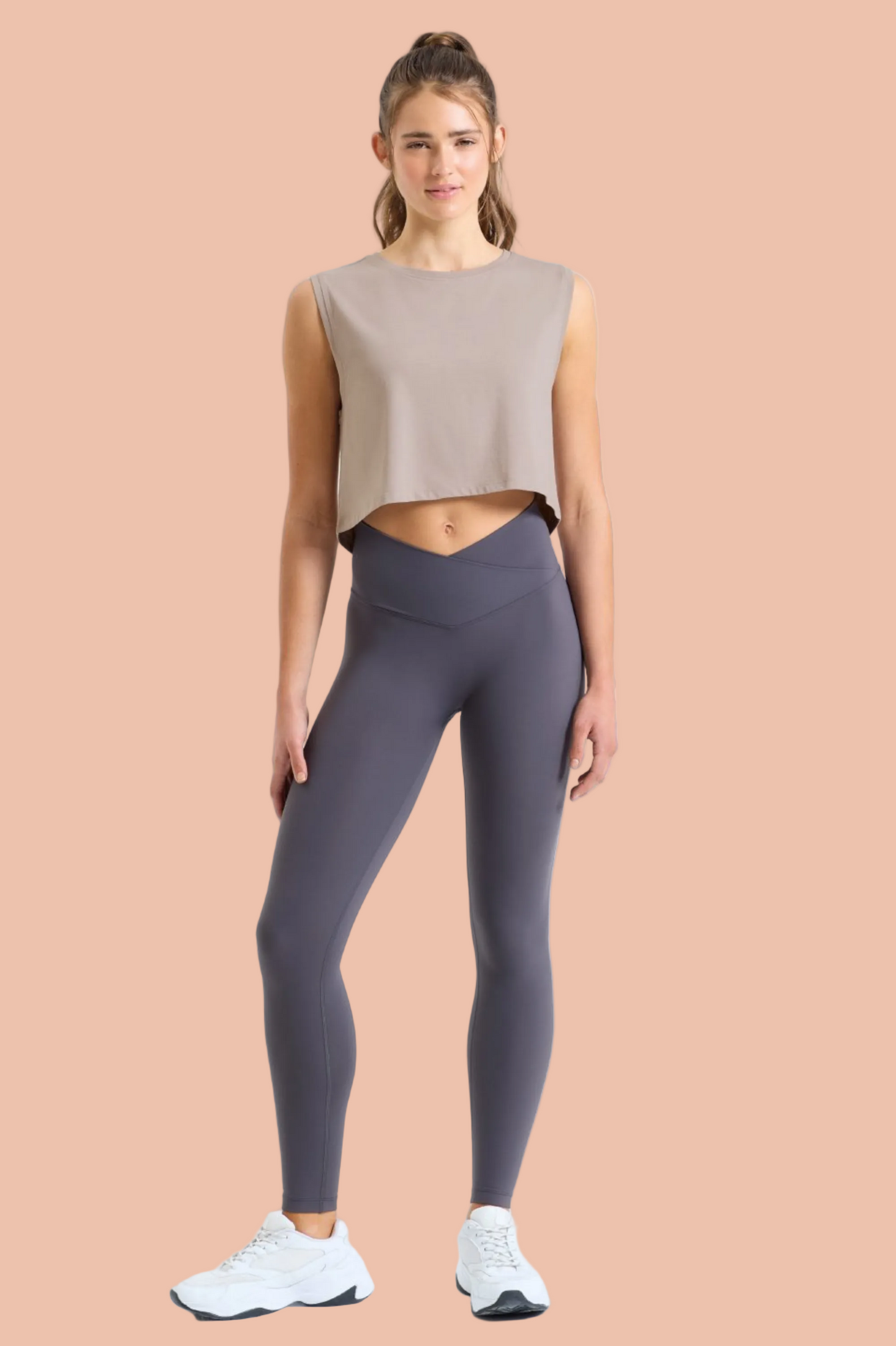 FLOW Organic Cotton Cropped Tank by MB Active in Sandstone – sustainable UK athleisure crop top made from organic cotton, OEKO-TEX eco dyed, breathable gym & yoga wear for women, cooling comfort for workouts and hormonal changes