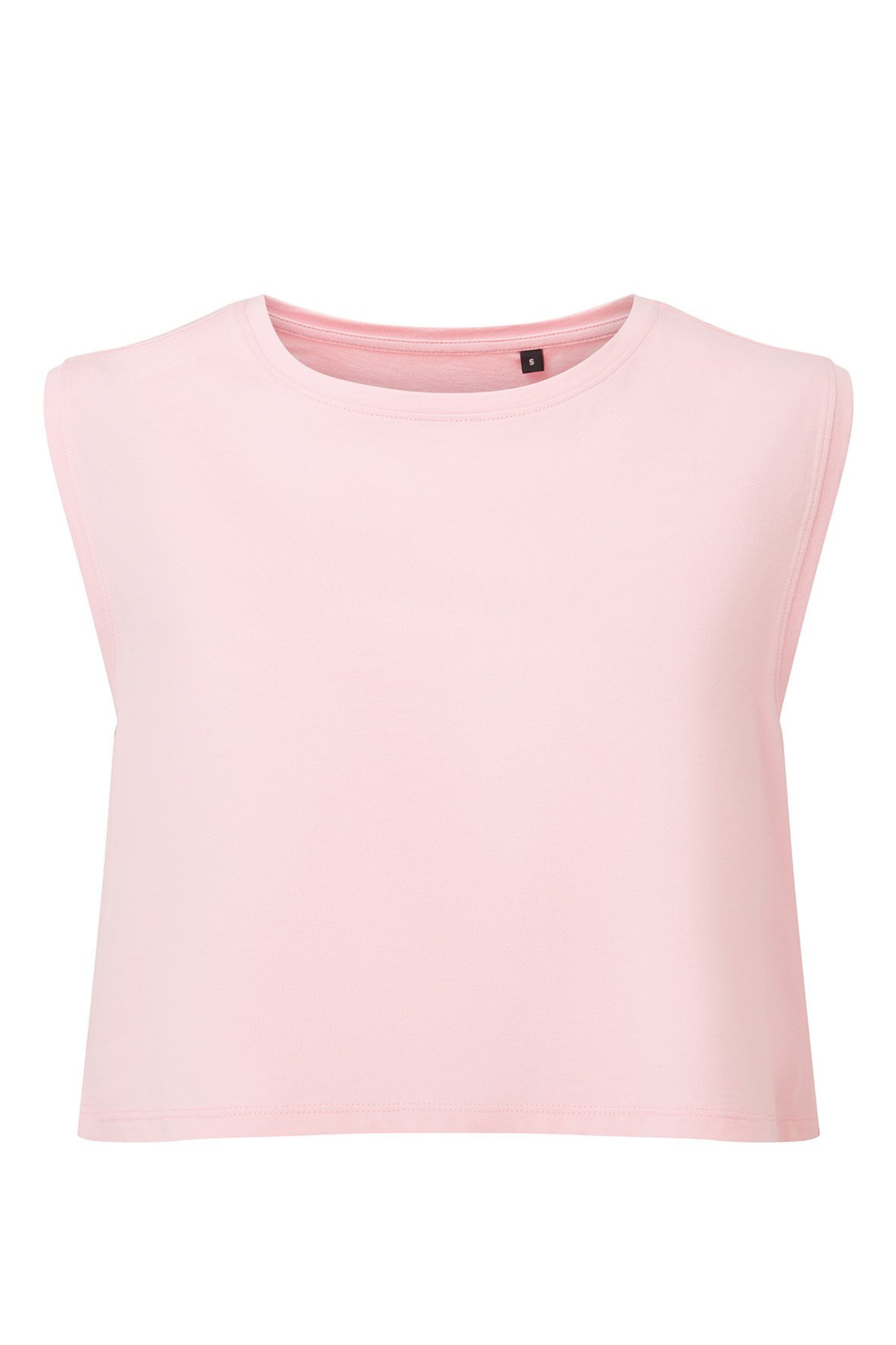 FLOW Organic Cotton Cropped Tank by MB Active in Pastel Pink – sustainable UK athleisure crop top made from organic cotton, OEKO-TEX eco dyed, breathable gym & yoga wear for women, cooling comfort for workouts and hormonal changes