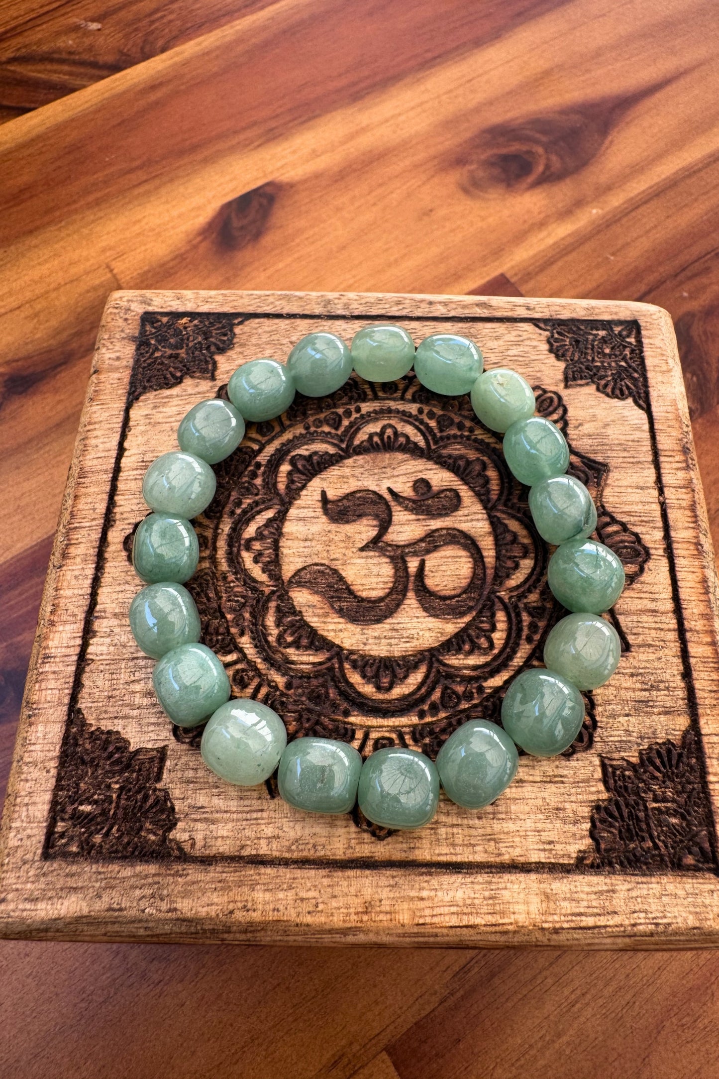 Green Aventurine Crystal Bracelet with Natural 8-10mm Tumblestone Beads by Meraki Rituals Crystal Collection.
