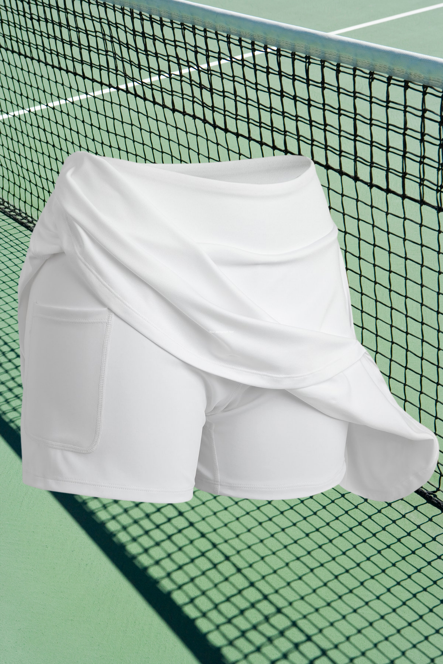 Woman wearing PALMA sustainable fitness skort by Meraki Beach – recycled activewear for padel, tennis and gym