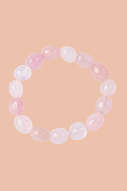 Rose Quartz Crystal Bracelet with Natural 8-10mm Tumblestone Beads By Meraki Rituals Crystal Collection.