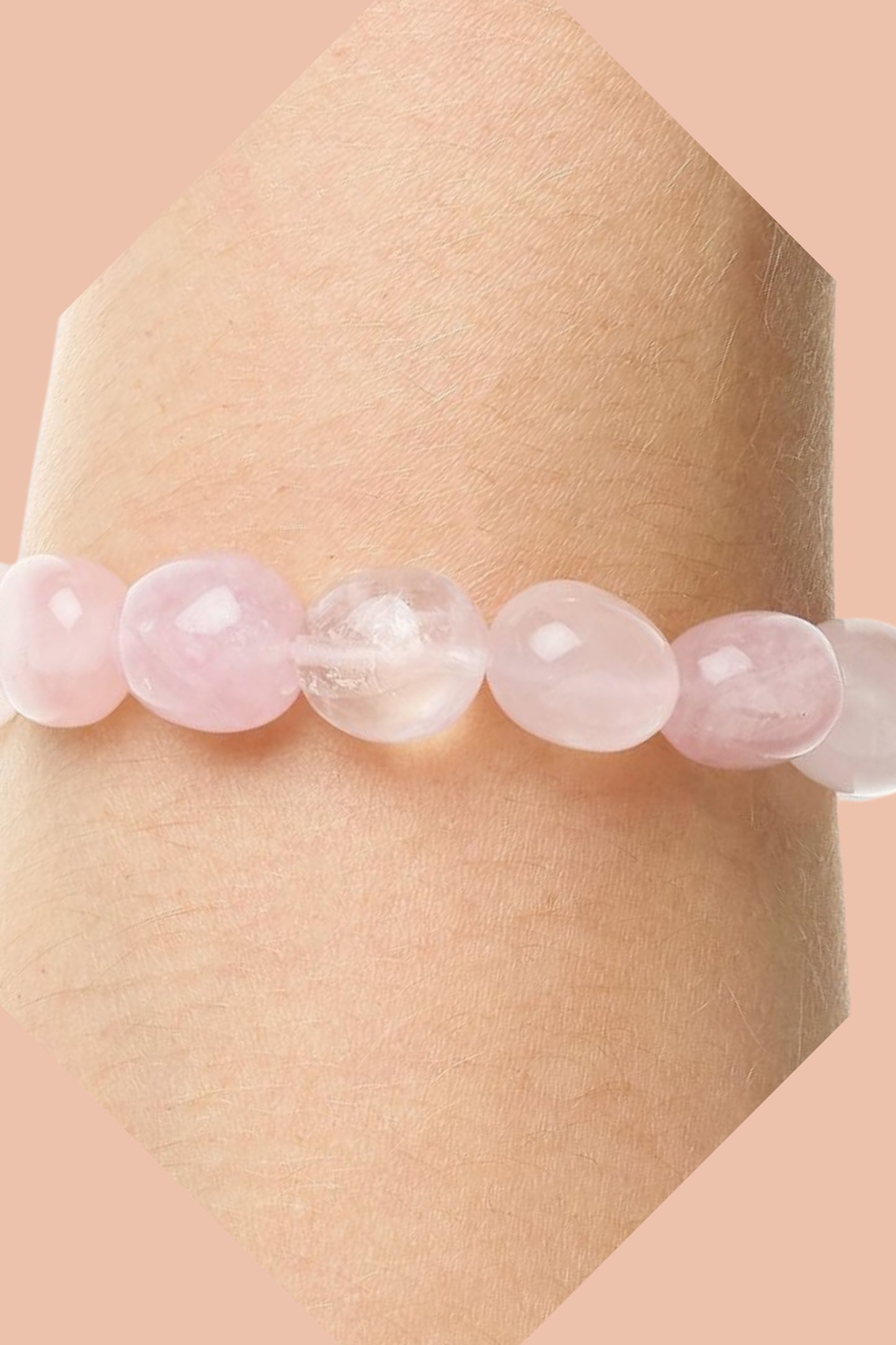 Rose Quartz Crystal Bracelet with Natural 8-10mm Tumblestone Beads By Meraki Rituals Crystal Collection.