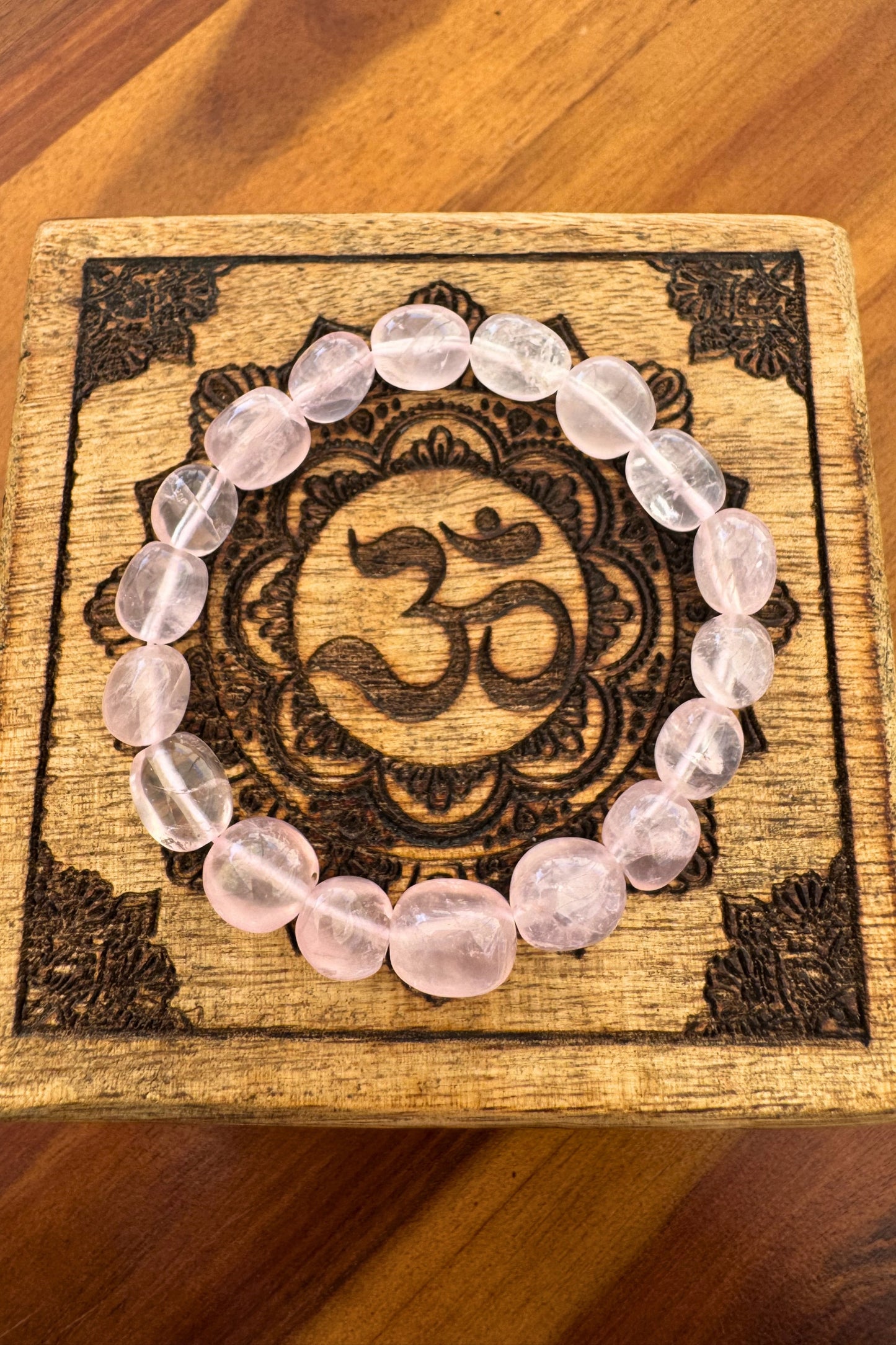 Rose Quartz Crystal Bracelet with Natural 8-10mm Tumblestone Beads By Meraki Rituals Crystal Collection.