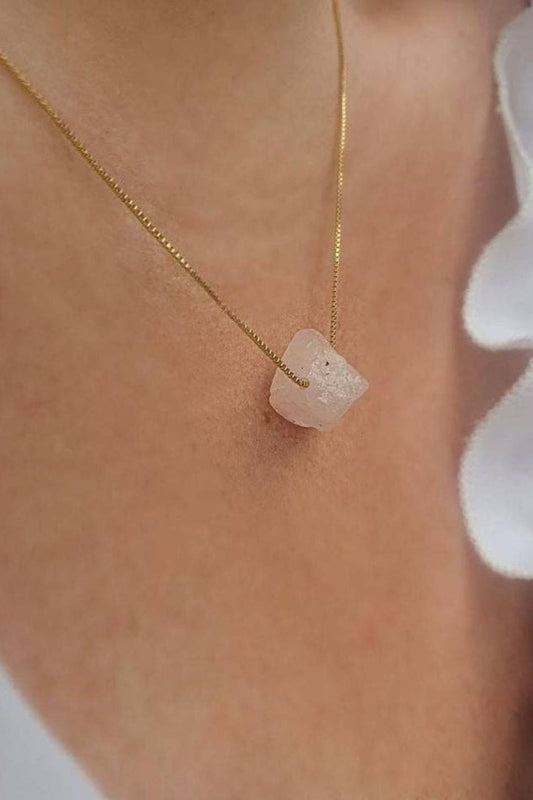GOLD NECKLACE WITH ROSE QUARTZ  CRYSTAL