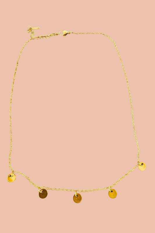 SELENE LAYERING GOLD COIN NECKLACE BY MERAKI BEACH.
