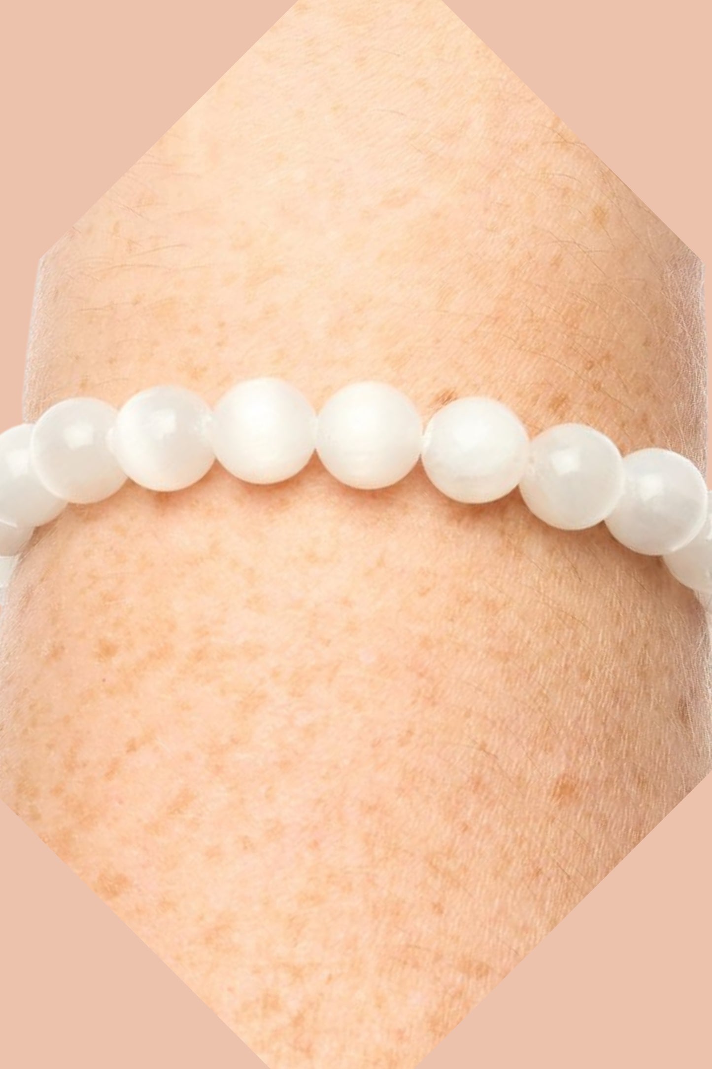 Selenite Crystal Bracelet with Natural and ethically sourced 8mm Tumblestone Beads by Meraki Beach.