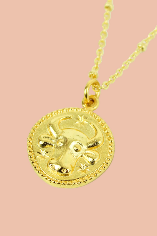 ZODIAC TAURUS GOLD PENDANT NECKLACE - MERAKI BEACH