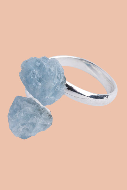 AQUAMARINE silver plated ring by Meraki Beach Crystal Collection.