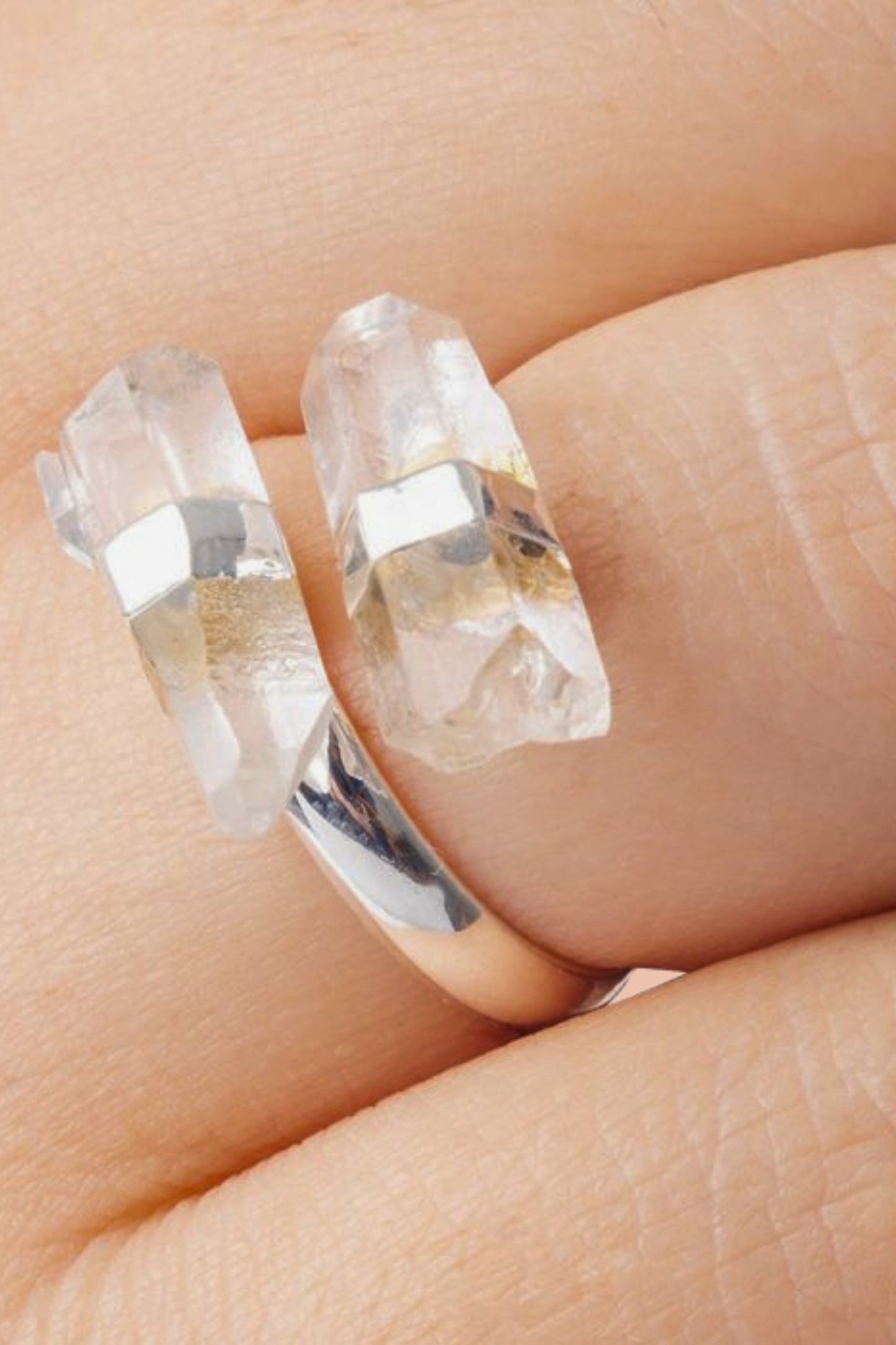 CLEAR QUARTZ double crystal ring by Meraki Beach - Wear Your Energy Collection.