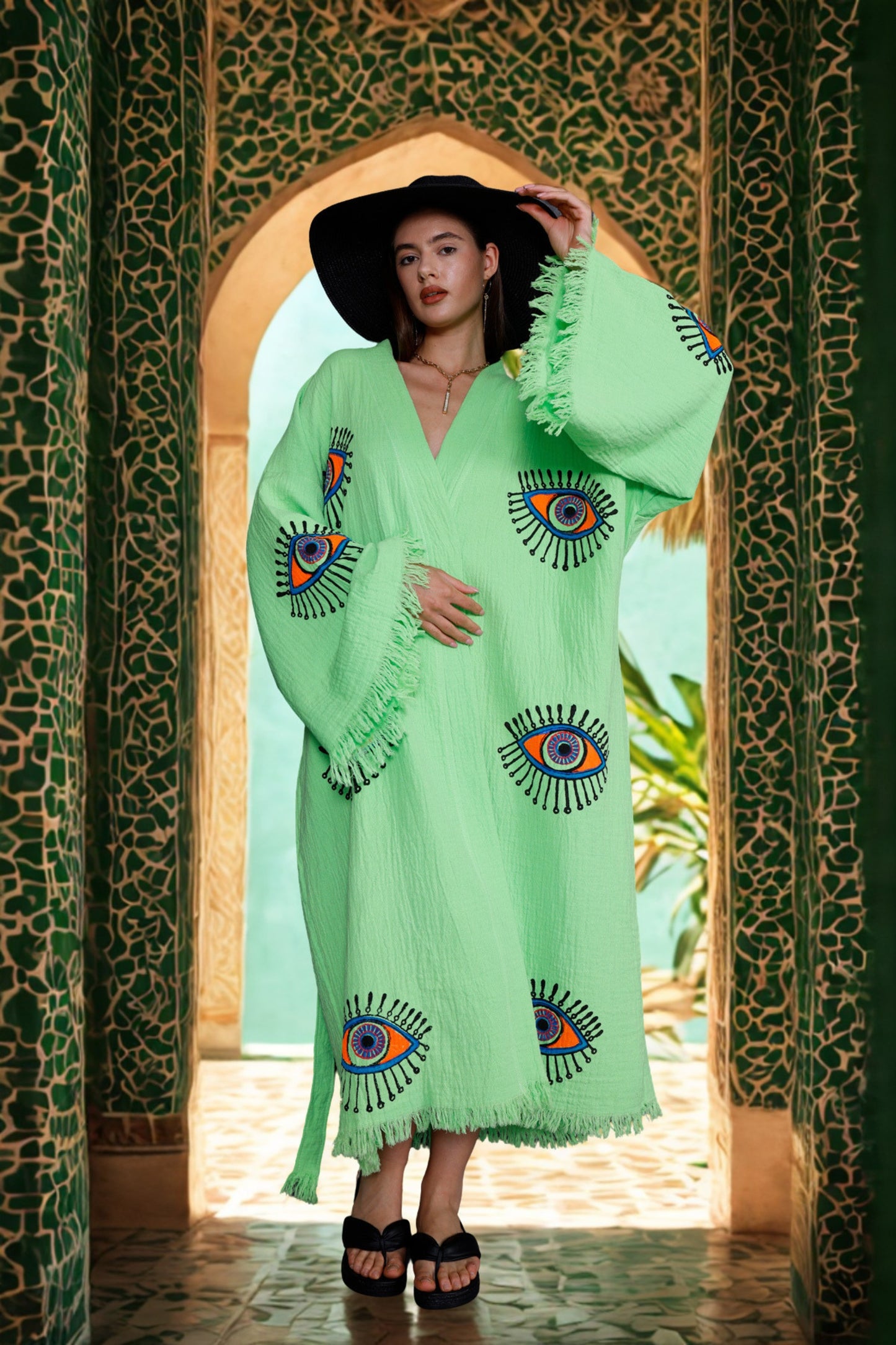 Naya organic cotton kimono lime green by Meraki Beach.