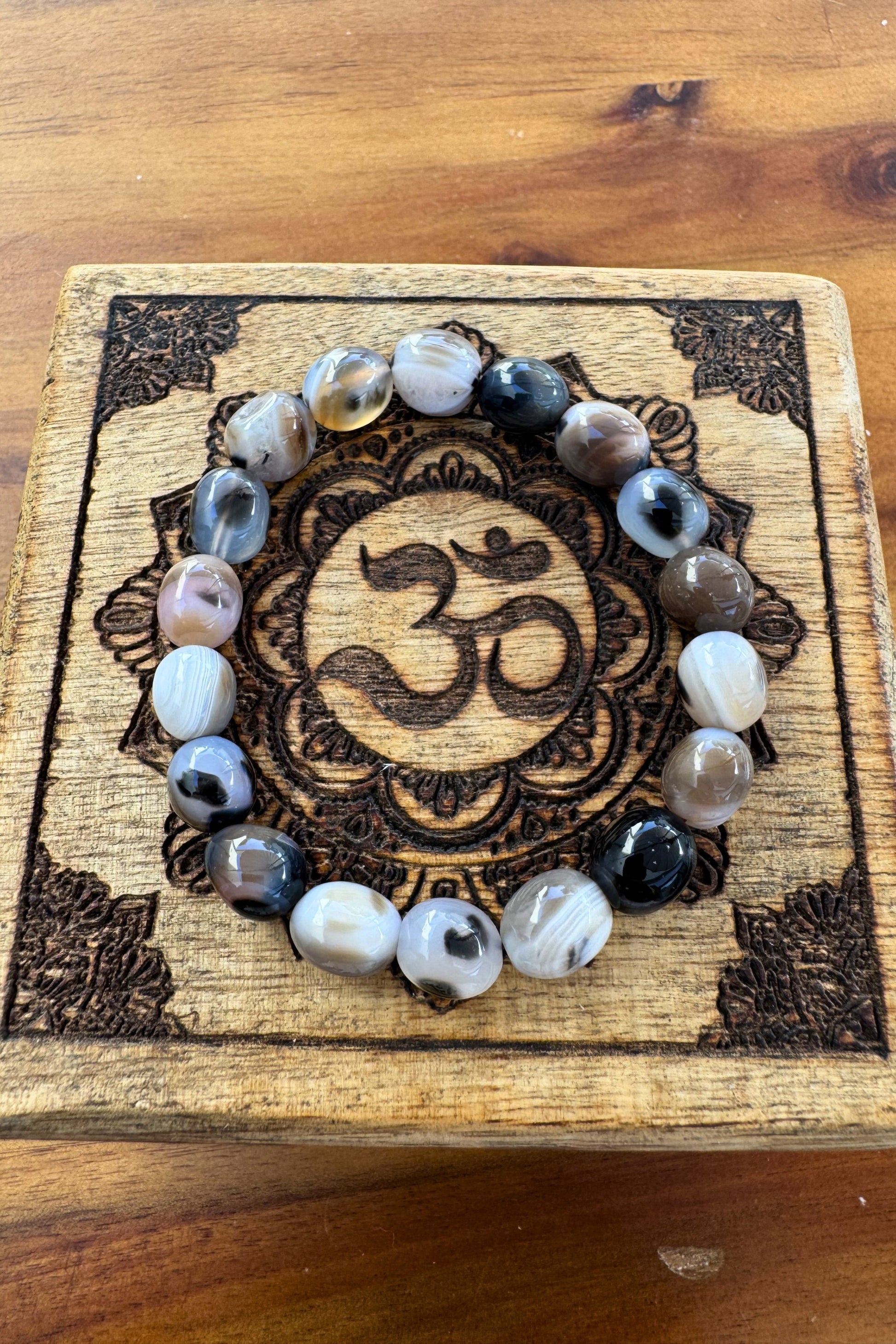 Agate Crystal Bracelet with Natural 8-12mm Tumblestone Beads by Meraki Beach Rituals - Wear Your Energy Crystal Collection.