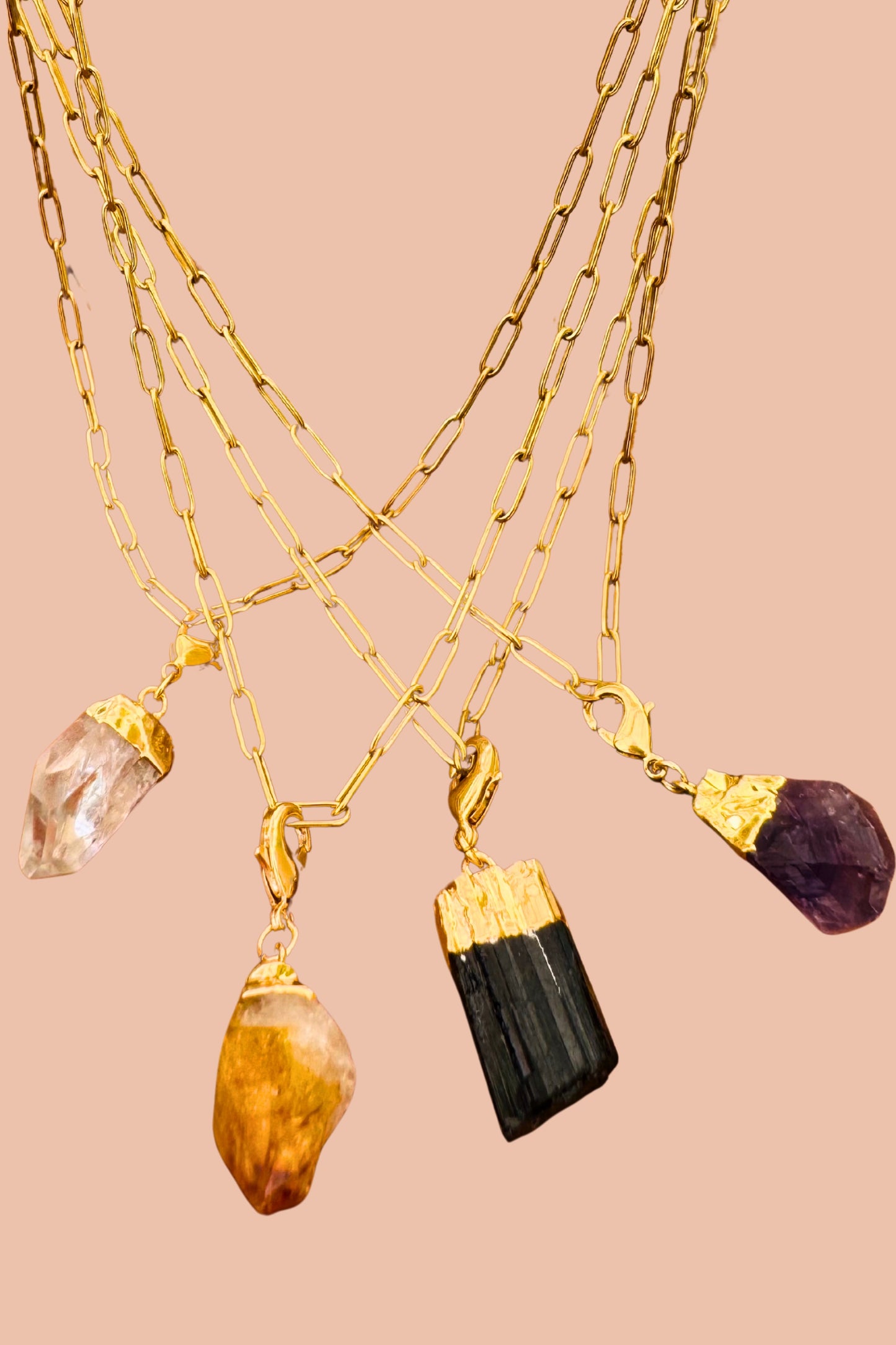 Meraki Rituals gold-plated stainless steel chain necklace with interchangeable crystal charms
