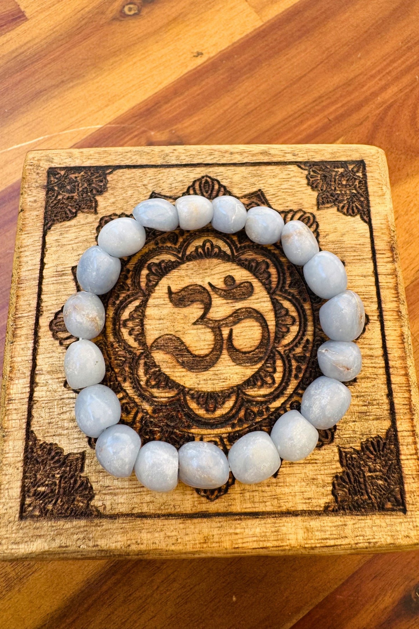 Angelite Crystal Bracelet with Natural 8-10mm Tumblestone Beads by Meraki Rituals Crystal Collection