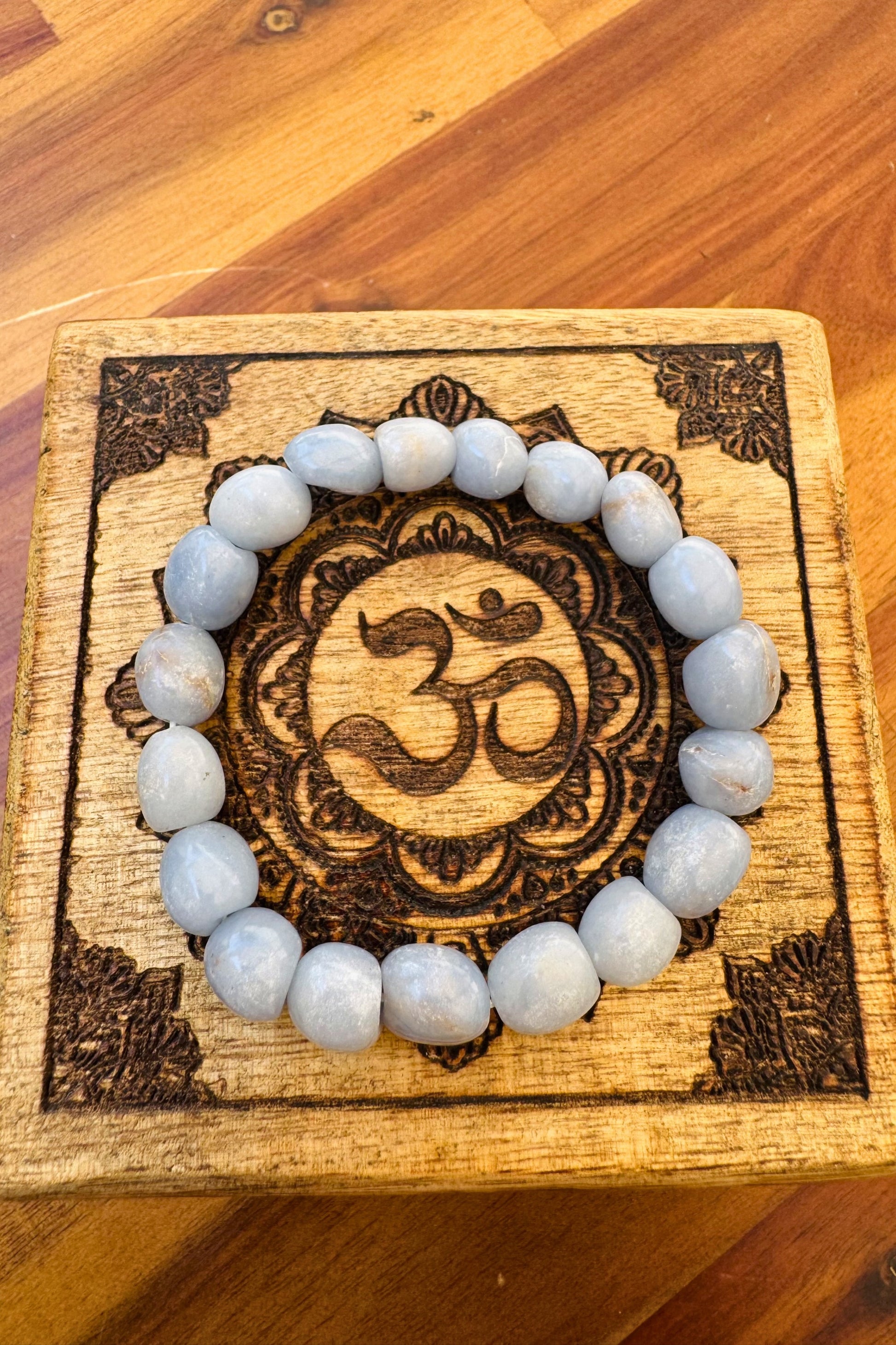 Angelite Crystal Bracelet with Natural 8-10mm Tumblestone Beads by Meraki Rituals Crystal Collection
