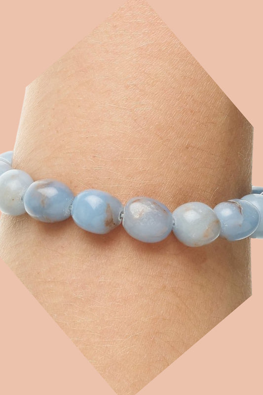 Angelite Crystal Bracelet with Natural 8-10mm Tumblestone Beads by Meraki Rituals Crystal Collection