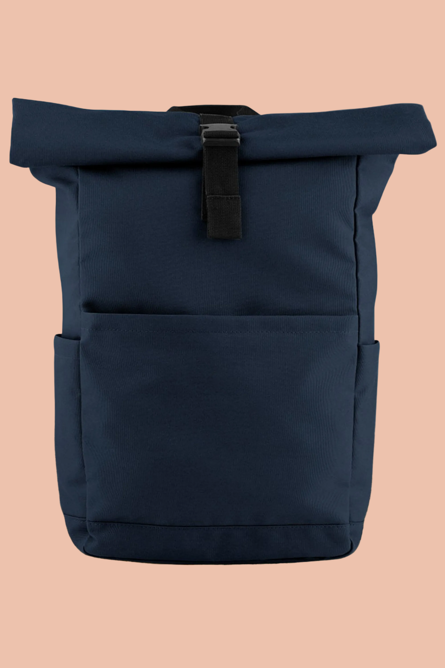 Unisex AVENTURA roll-top backpack in Navy by Meraki Beach, sustainable recycled polyester backpack for everyday travel and commuting