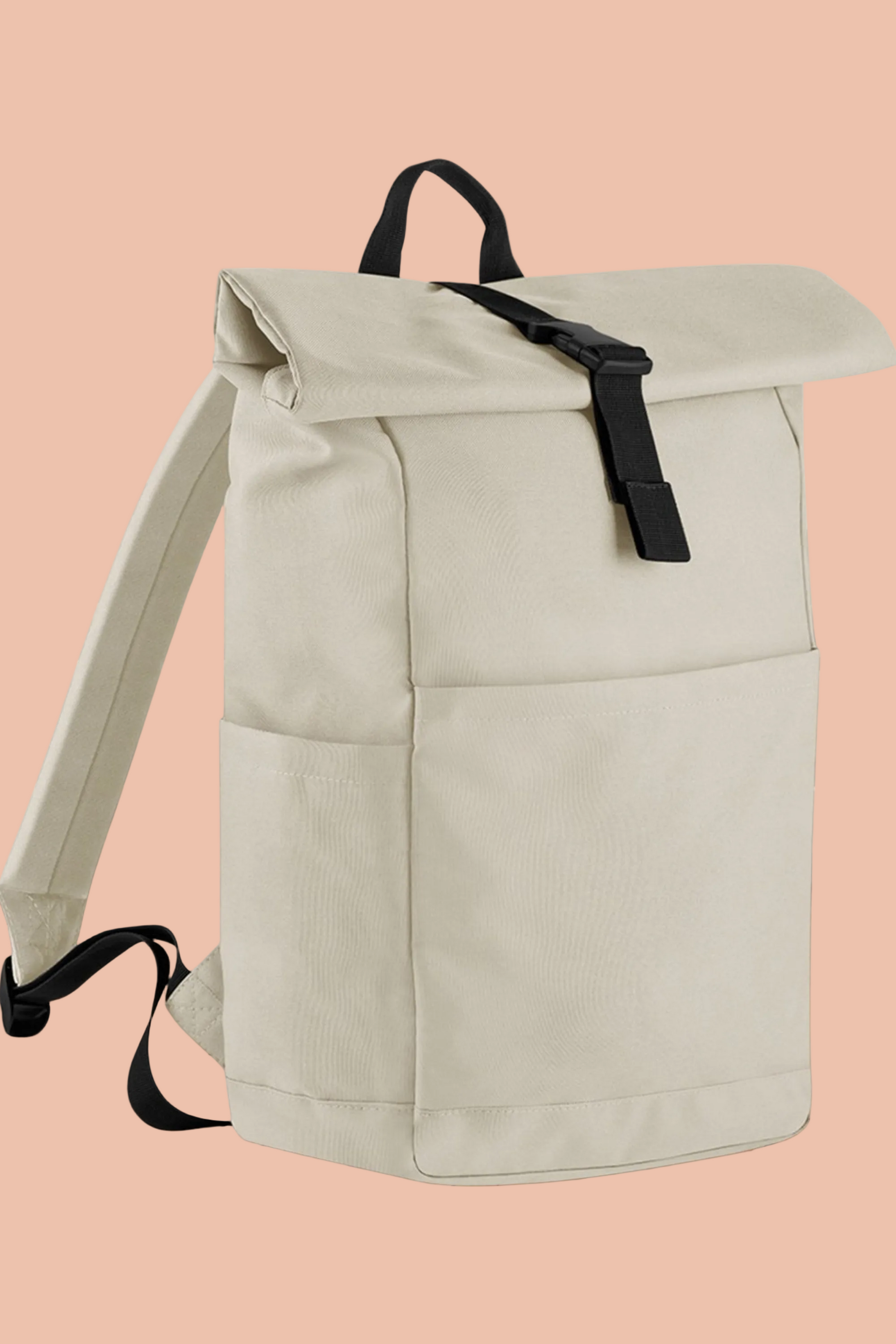 Unisex AVENTURA roll-top backpack in Sandstone by Meraki Beach, sustainable recycled polyester backpack for everyday travel and commuting