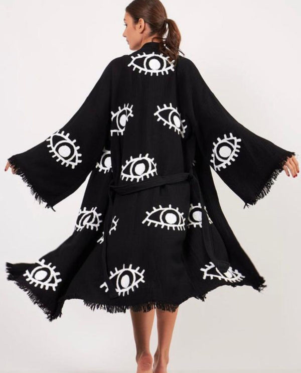 AZRA ORGANIC COTTON KIMONO IN BLACK