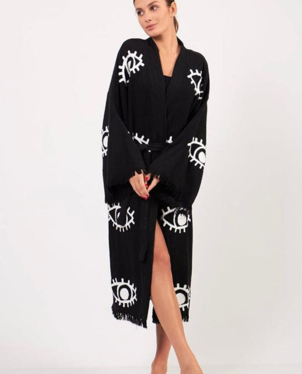 AZRA ORGANIC COTTON KIMONO IN BLACK