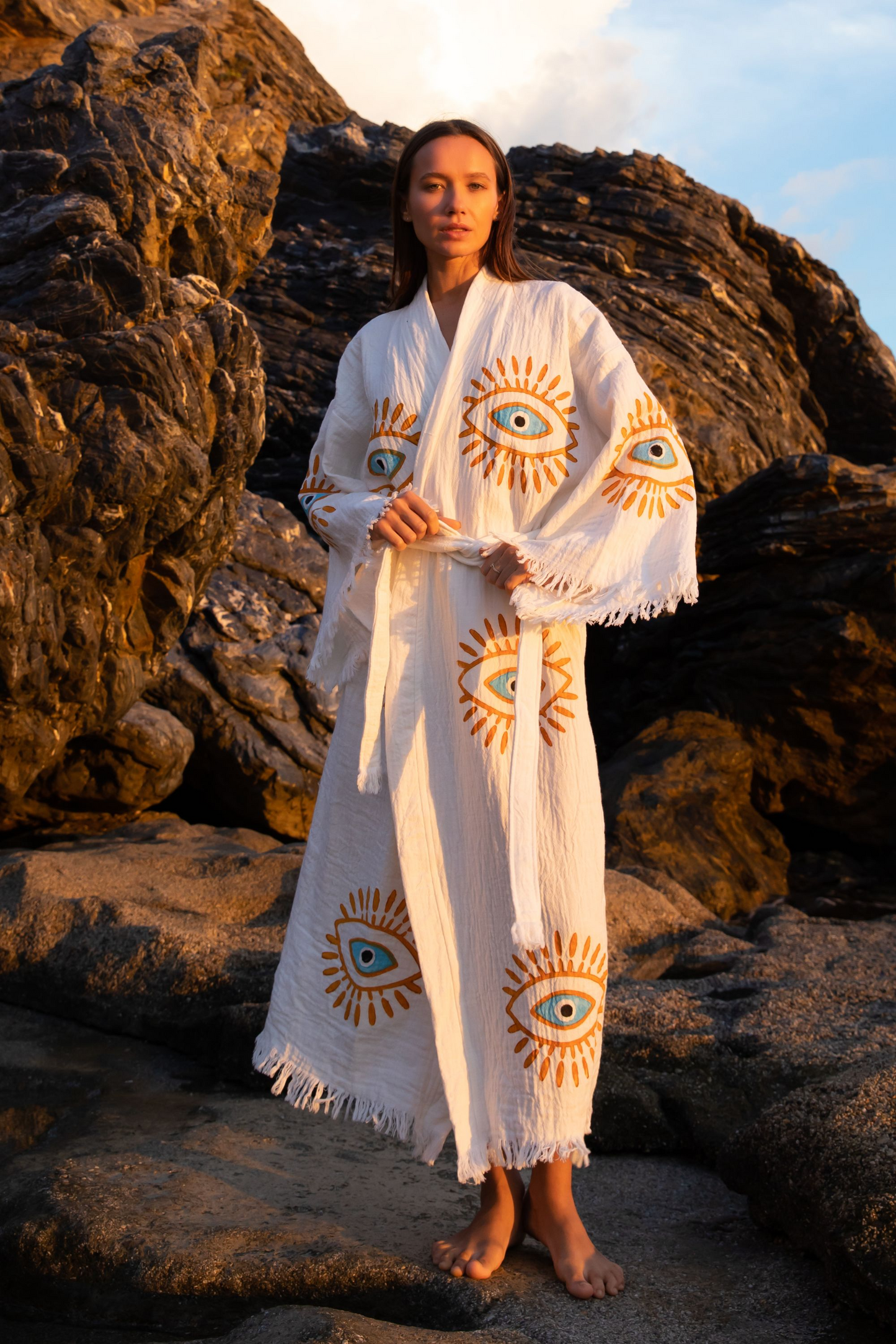 AZRA Kimono in Cream & Turquoise