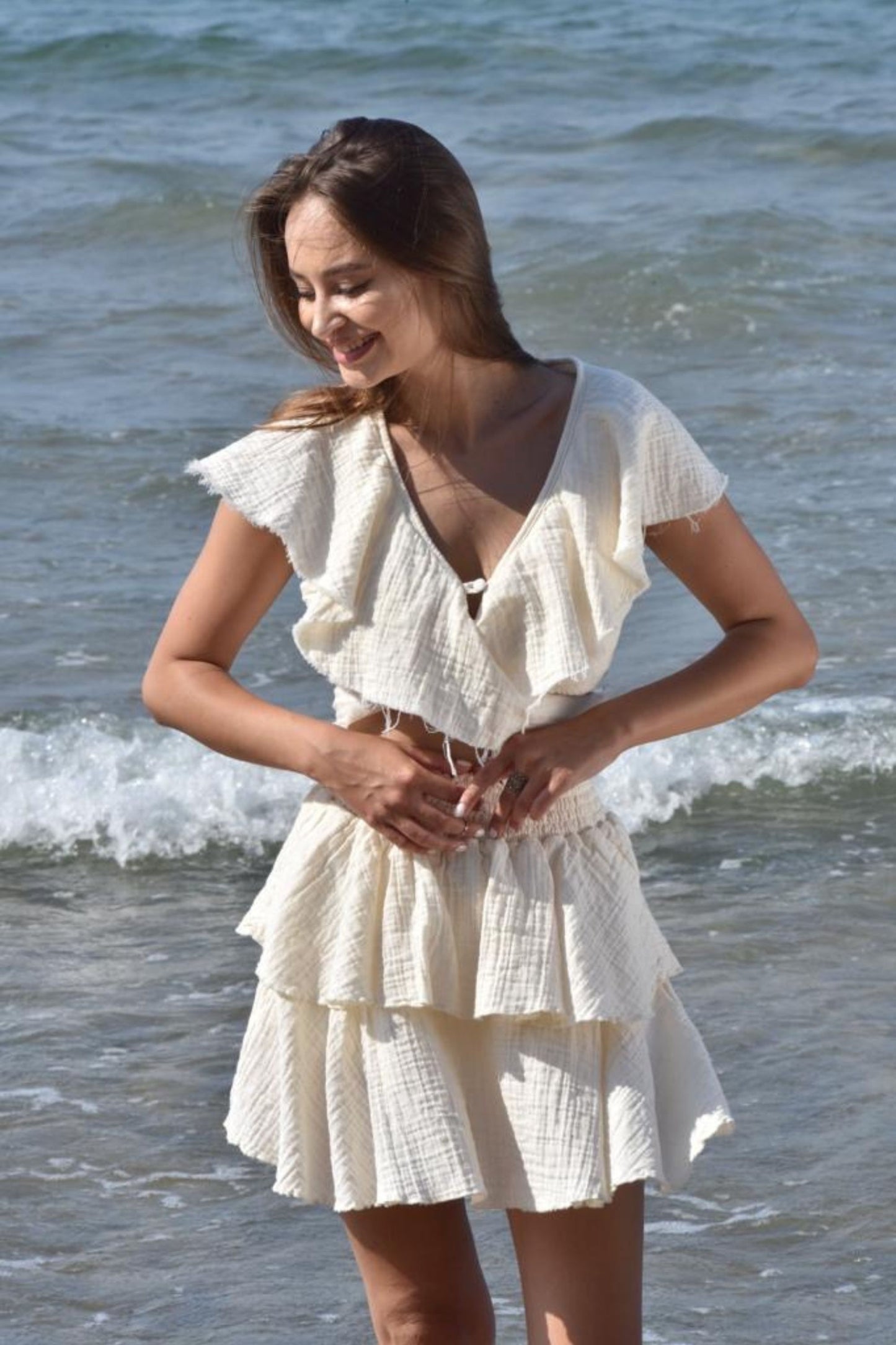 TOP & SKIRT SET IN ORGANIC COTTON IN NATURAL COLOUR