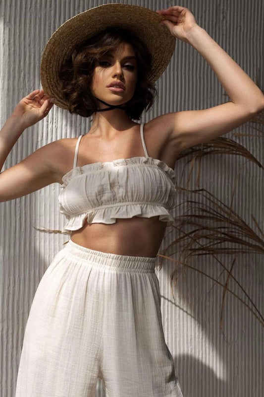 CAMILA Set in Ecru | Women's Co-Ords, Matching Top and Trousers Sets 