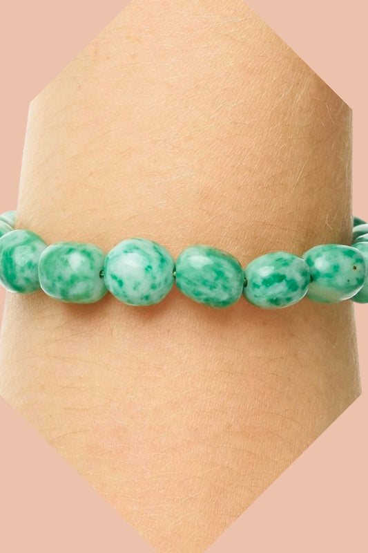 JADE Crystal Bracelet with Natural 8-10mm jade green Tumblestone Beads by Meraki Beach Rituals - Wear Your Energy Crystal Collection.
