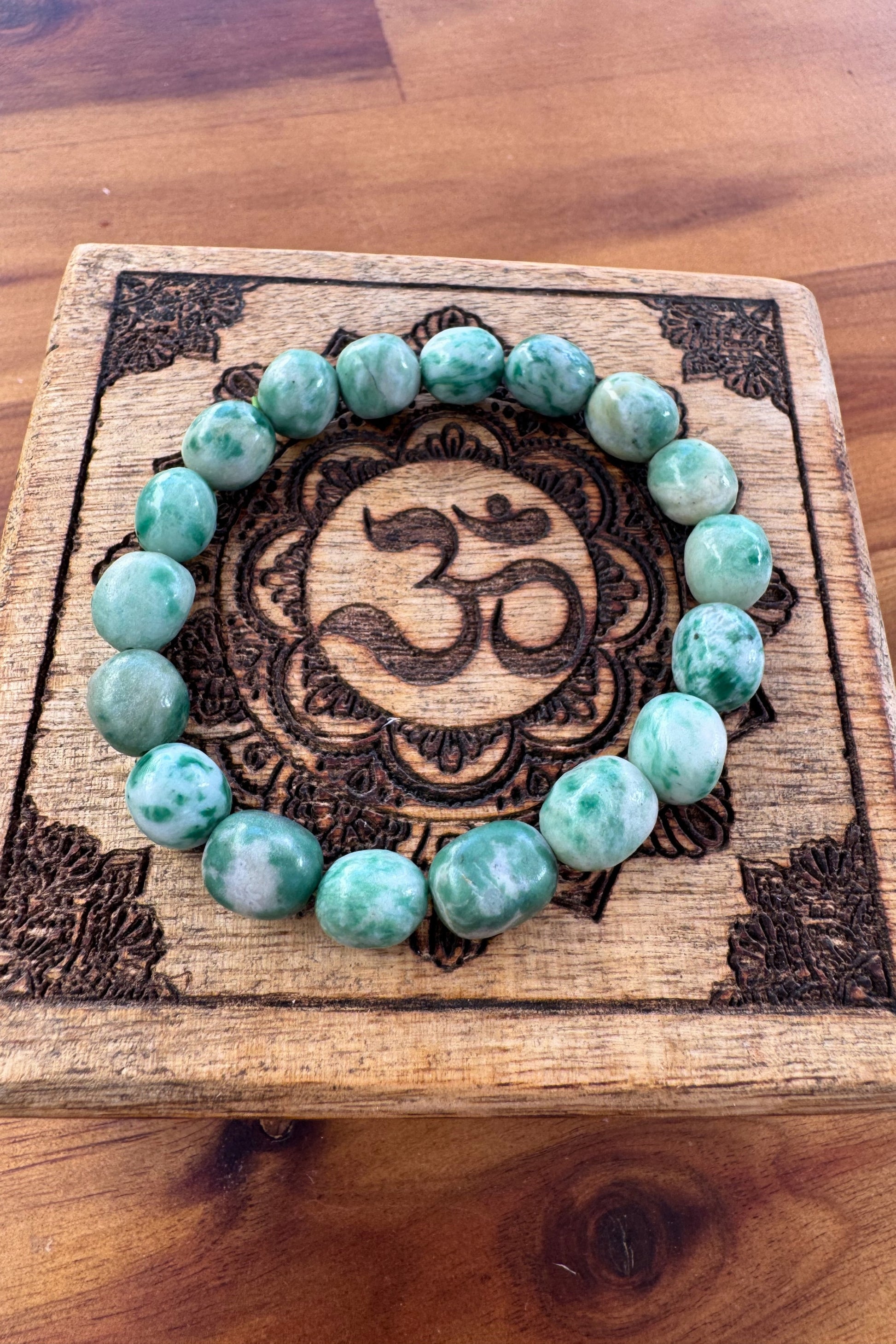 JADE Crystal Bracelet with Natural 8-10mm jade green Tumblestone Beads by Meraki Beach Rituals - Wear Your Energy Crystal Collection.