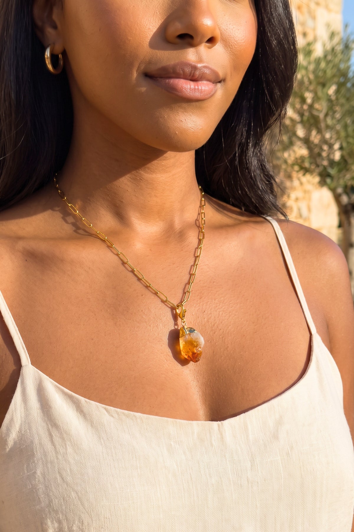 Meraki Rituals gold-plated stainless steel chain necklace with Citrine   crystal charm - interchangeable charms.