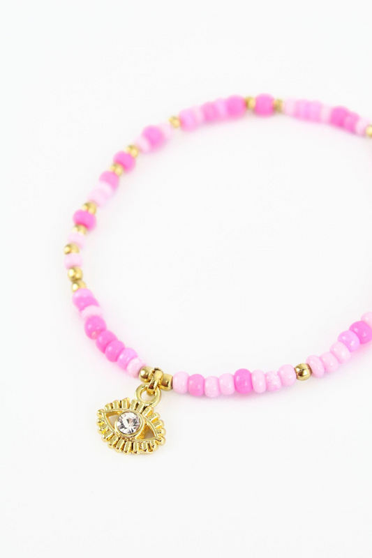 EVIL EYE PINK BEAD BRACELET