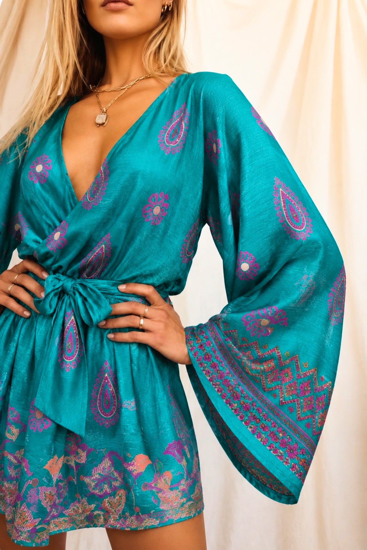 FLOW SOLARA Reclaimed Silk Kimono Dress Set