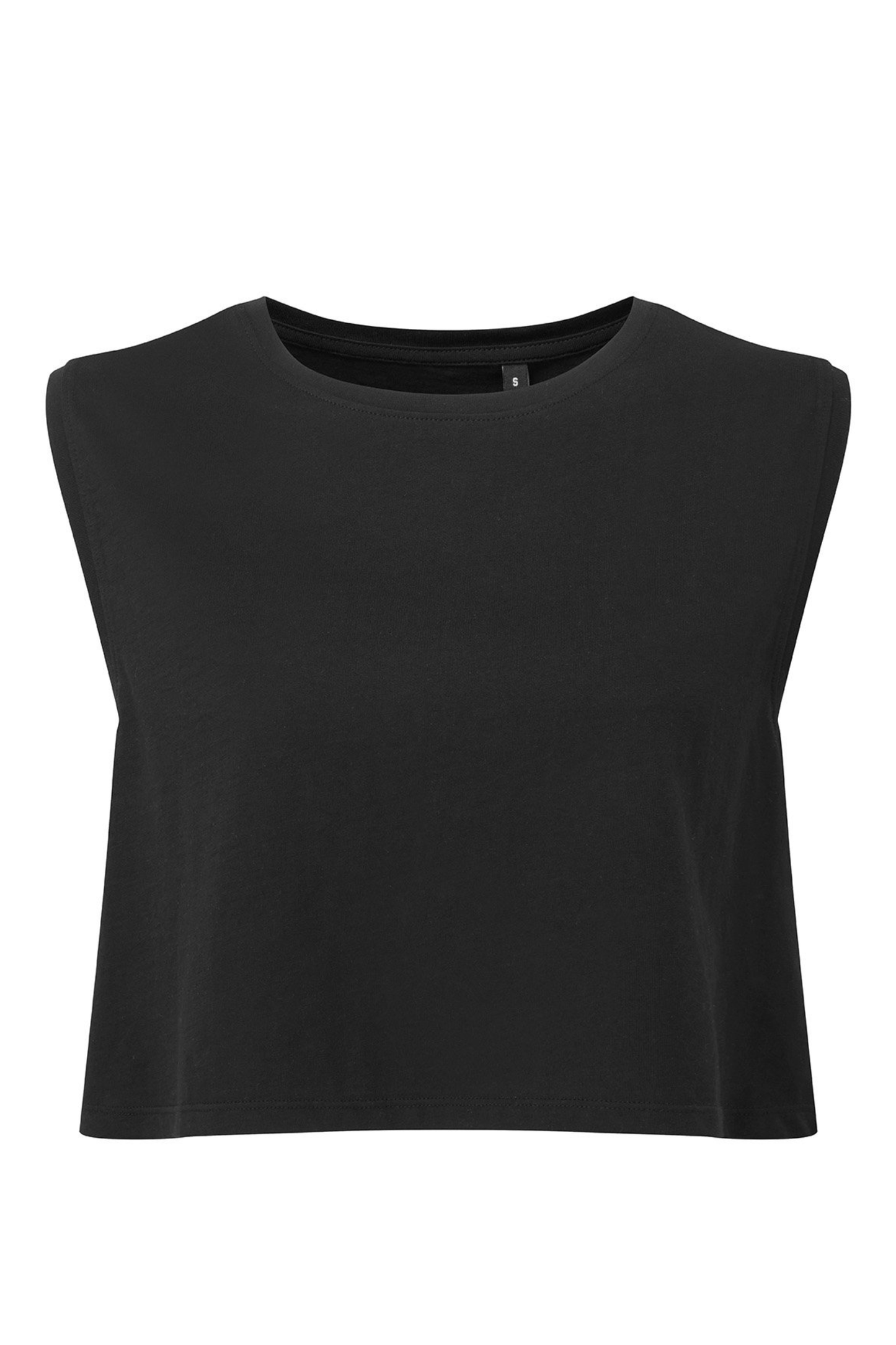FLOW Organic Cotton Cropped Tank by MB Active in BLACK – sustainable UK athleisure crop top made from organic cotton, OEKO-TEX eco dyed, breathable gym & yoga wear for women, cooling comfort for workouts and hormonal changes