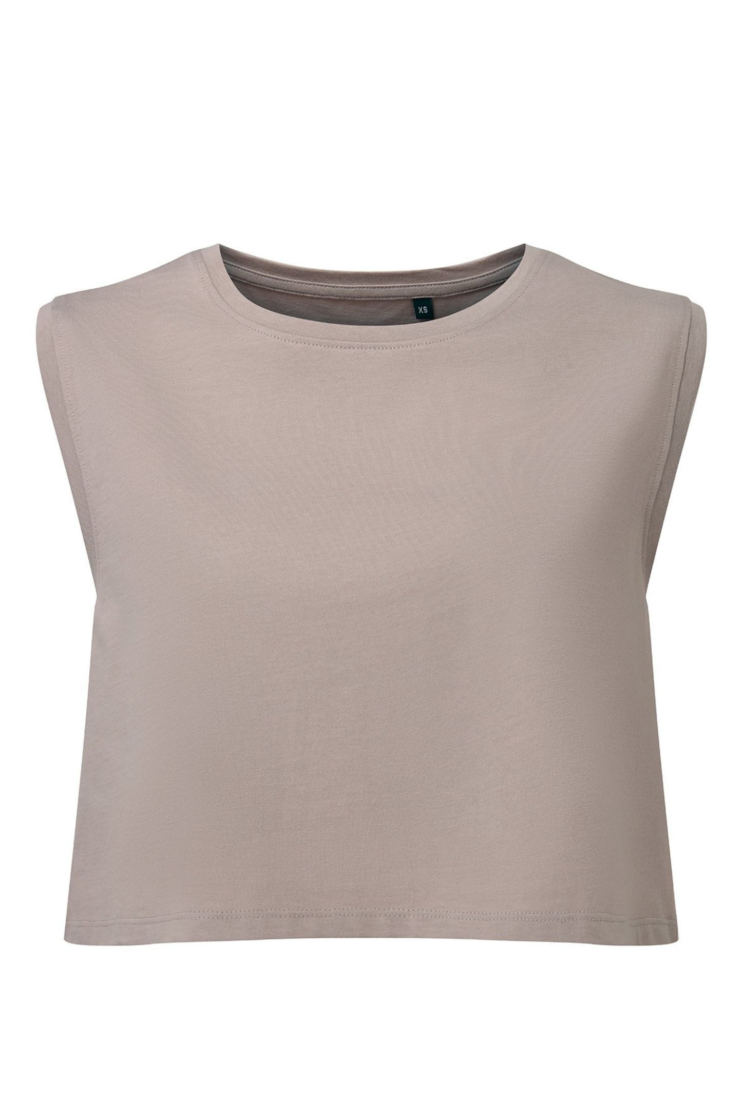 FLOW Organic Cotton Cropped Tank by MB Active in Sandstone – sustainable UK athleisure crop top made from organic cotton, OEKO-TEX eco dyed, breathable gym & yoga wear for women, cooling comfort for workouts and hormonal changes
