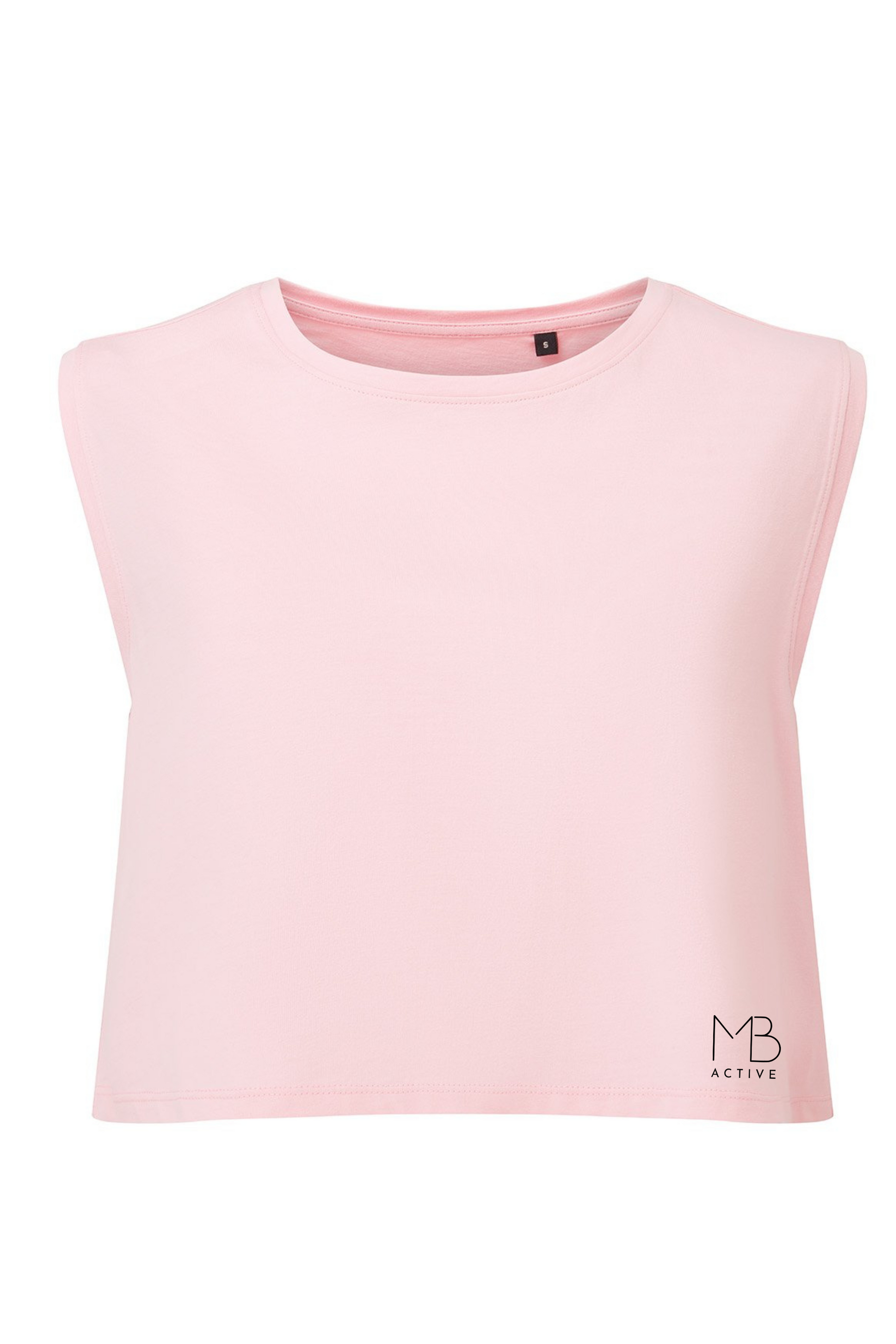 FLOW Organic Cotton Cropped Tank by MB Active in Cotton Pink – sustainable UK athleisure crop top made from organic cotton, OEKO-TEX eco dyed, breathable gym & yoga wear for women, cooling comfort for workouts and hormonal changes
