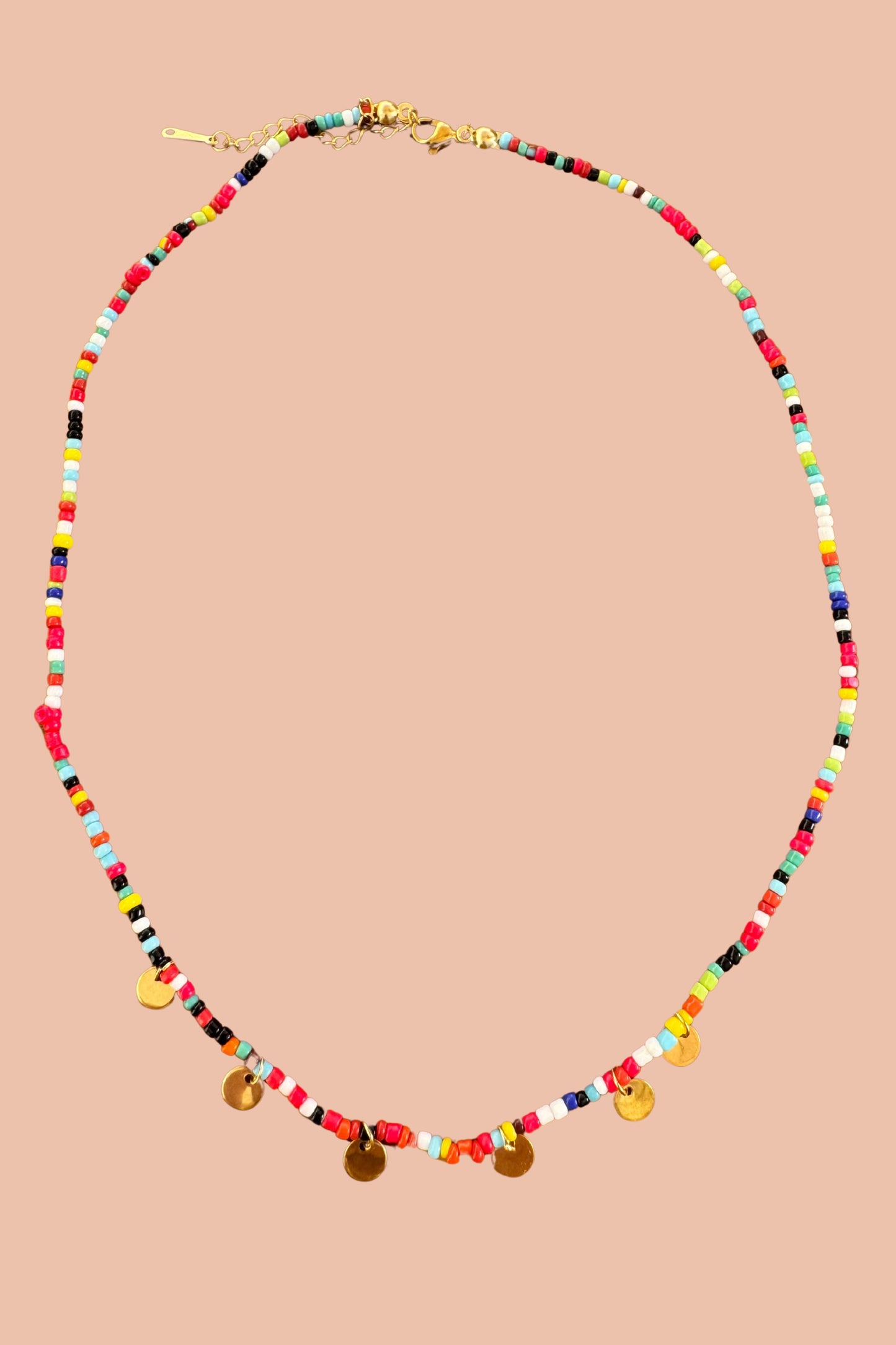FORTUNA MULTICOLOUR GOLD COIN LAYERING NECKLACE BY MERAKI BEACH.