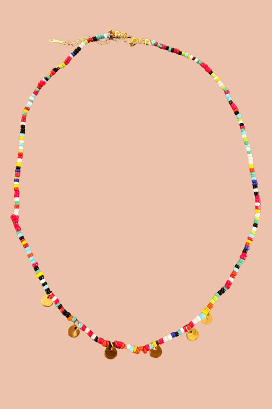 FORTUNA MULTICOLOUR GOLD COIN LAYERING NECKLACE BY MERAKI BEACH.
