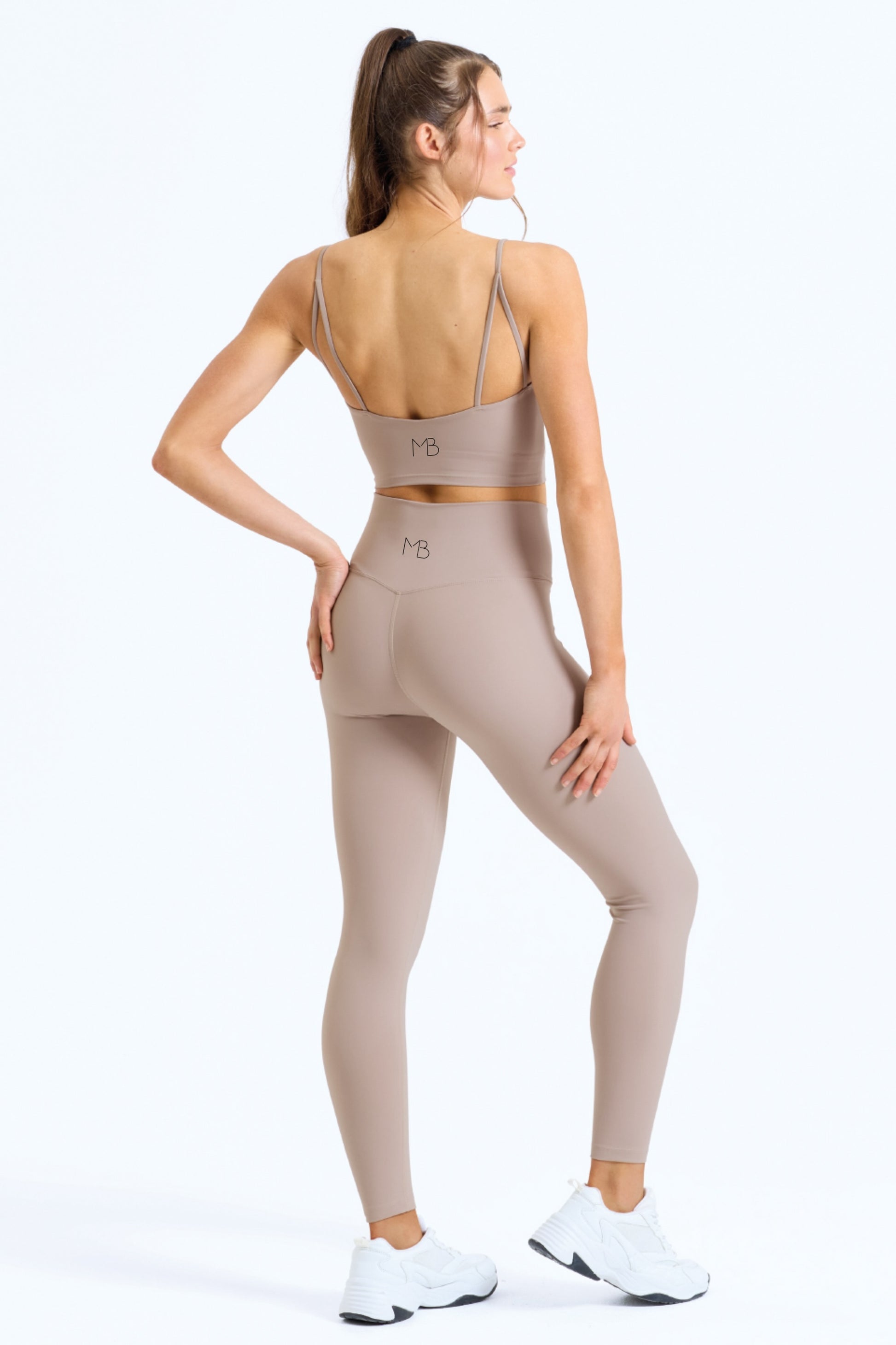 GAIA LUXE RECYCLED LEGGINGS IN SANDSTONE, MADE SUSTAINABLY FROM PLASTIC WASTE BY MERAKI BEACH