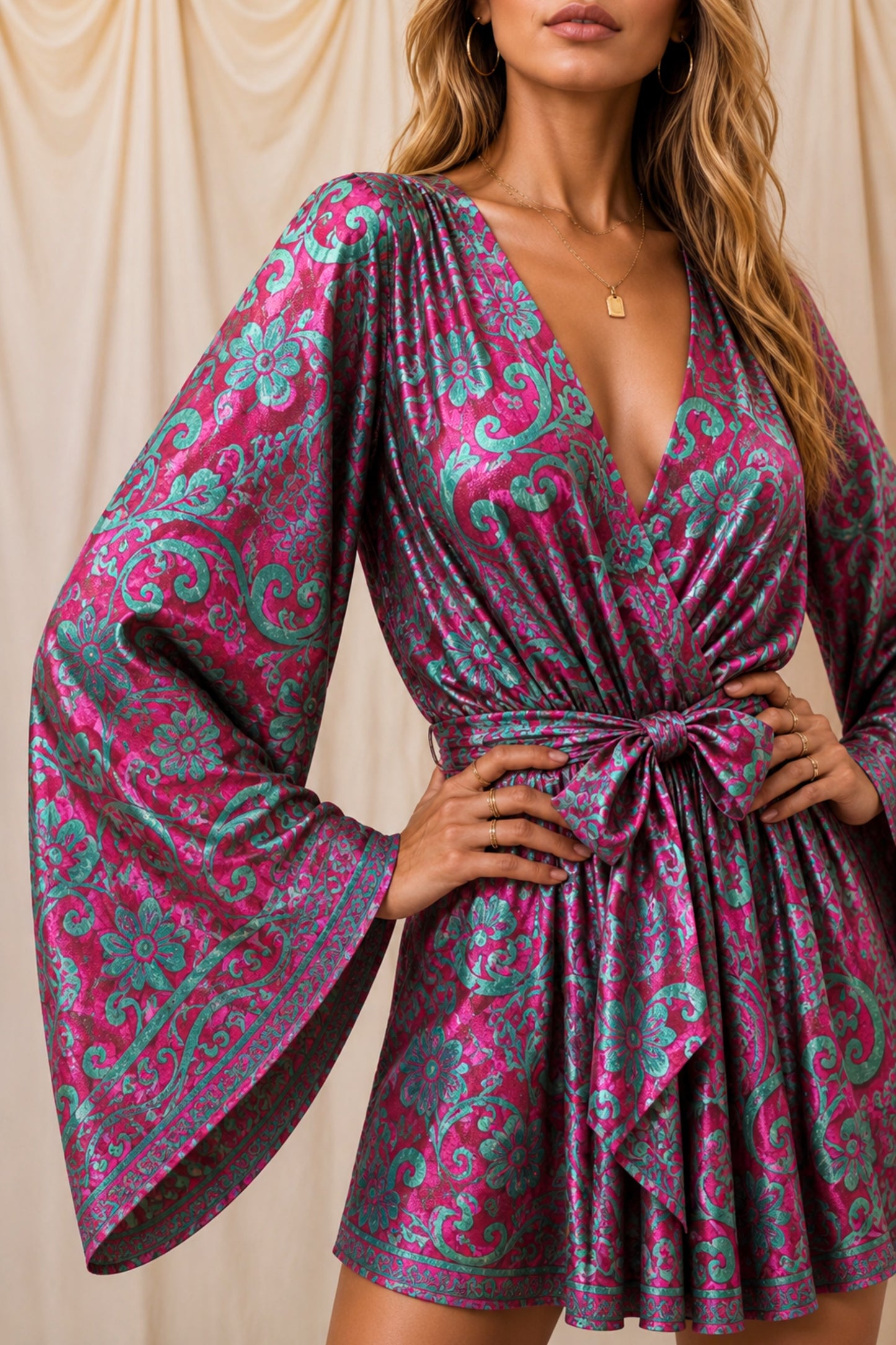 INTUITION SOLARA Reclaimed Silk Kimono Dress Set