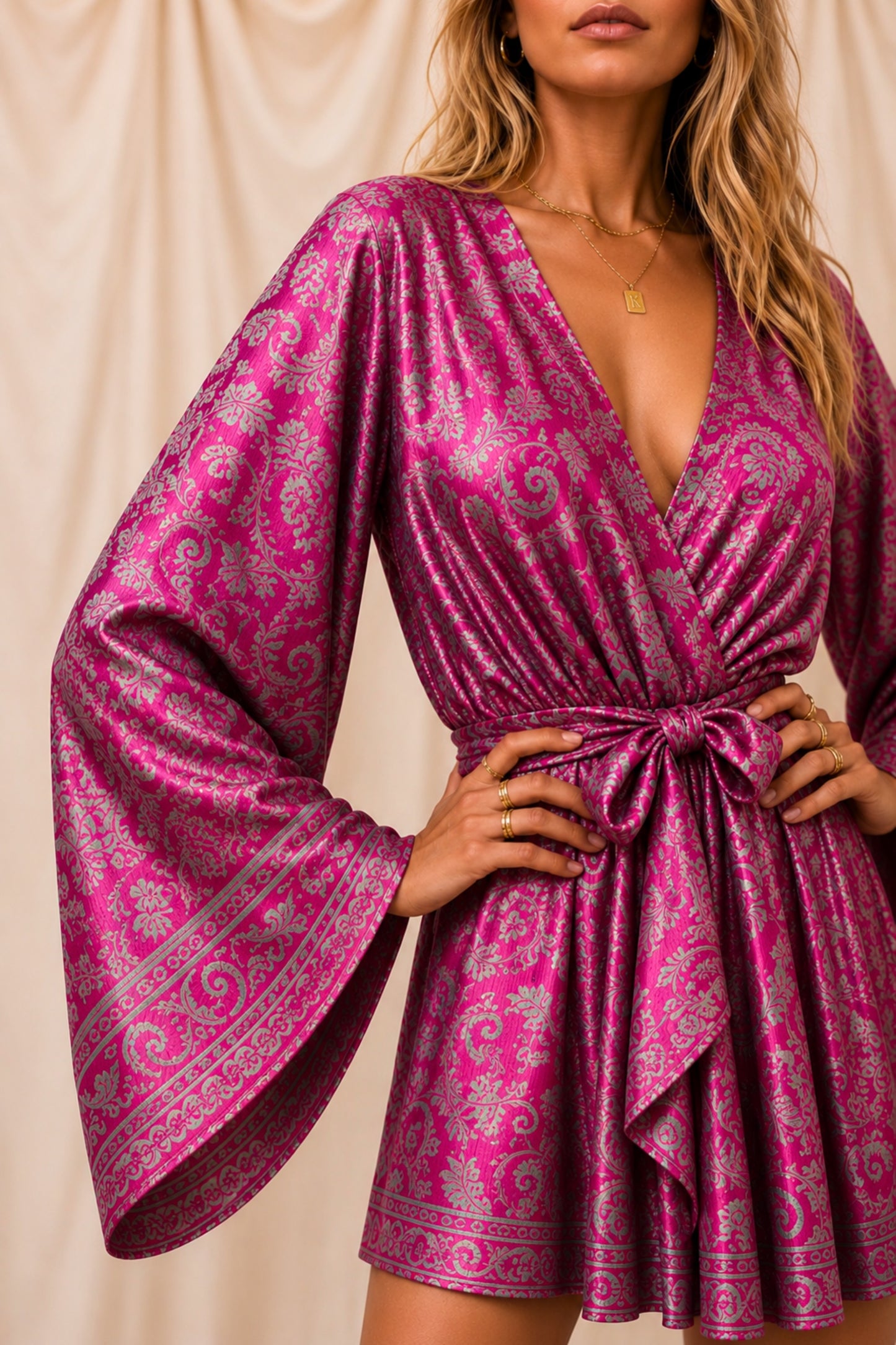 INTUITION SOLARA Reclaimed Silk Kimono Dress Set