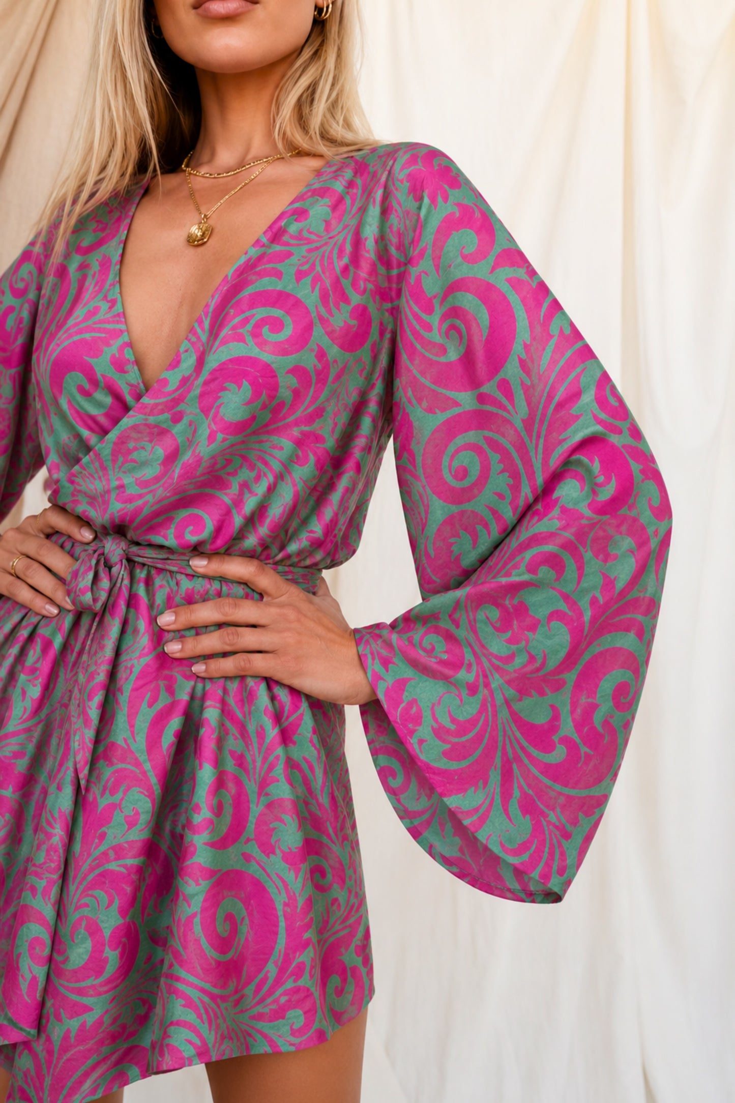 INTUITION SOLARA Reclaimed Silk Kimono Dress Set
