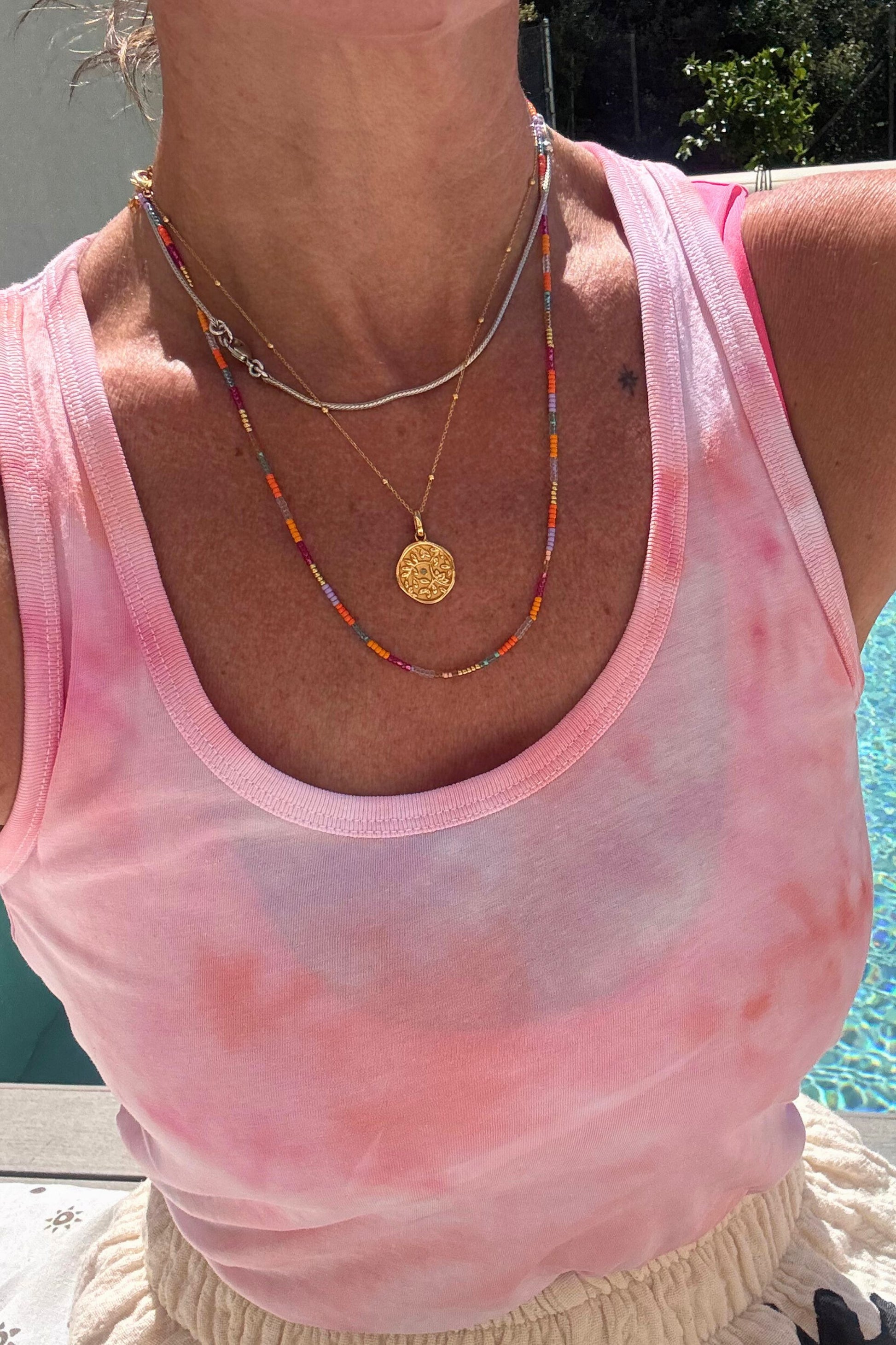 LUCIA ORGANIC COTTON VEST TOP ICED DYED IN PEACH
