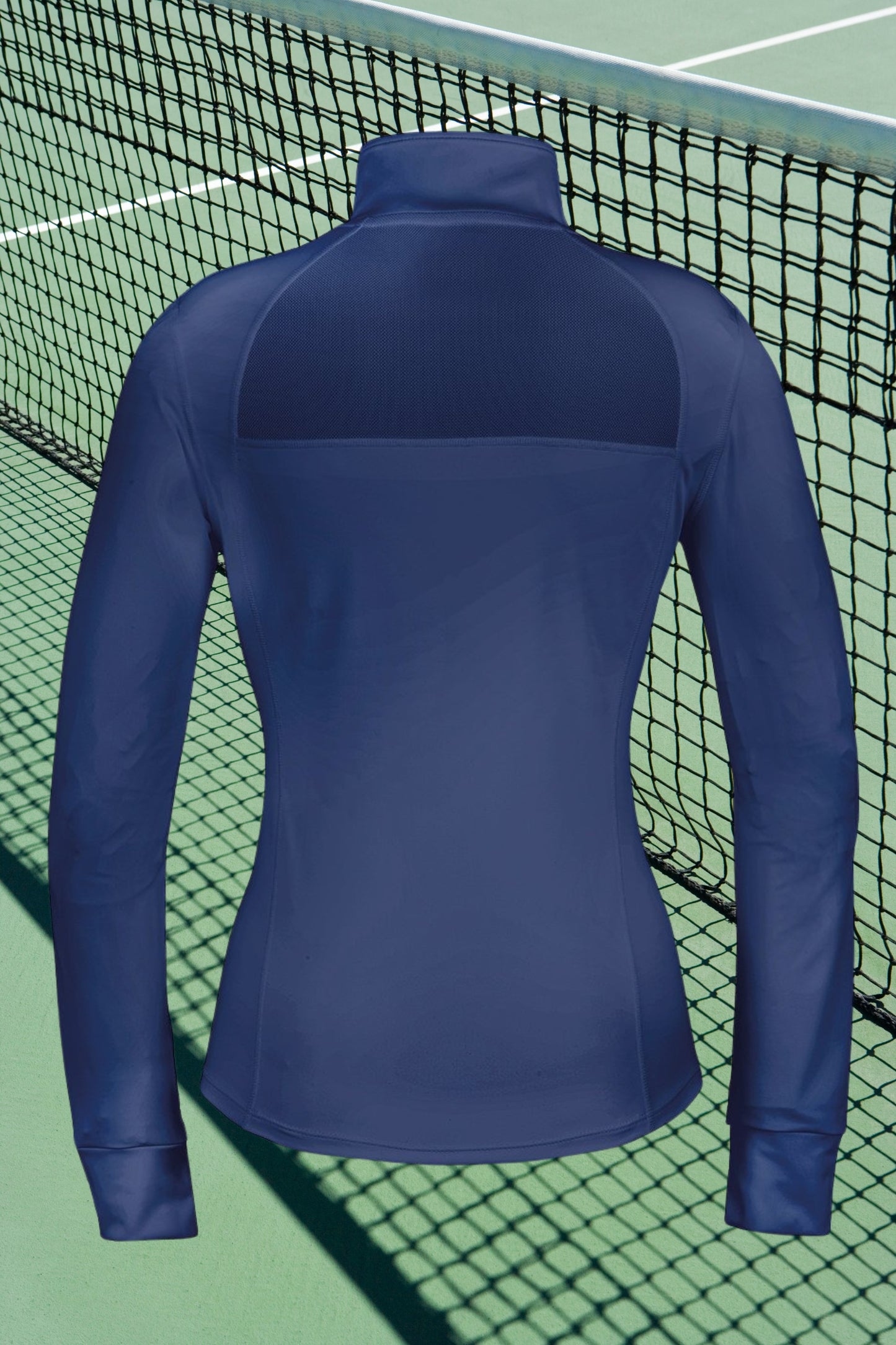 The back of the PALMA Women’s Recycled Sports Jacket in White by Meraki Beach – sustainable high-stretch activewear made from recycled plastic bottles