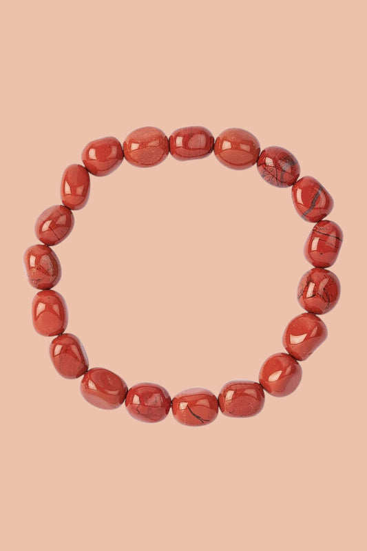 ETHICALLY SOURCED RED JASPER CRYSTAL BRACELET BY MERAKI BEACH. WEAR YOUR ENERGY COLLECTION.
