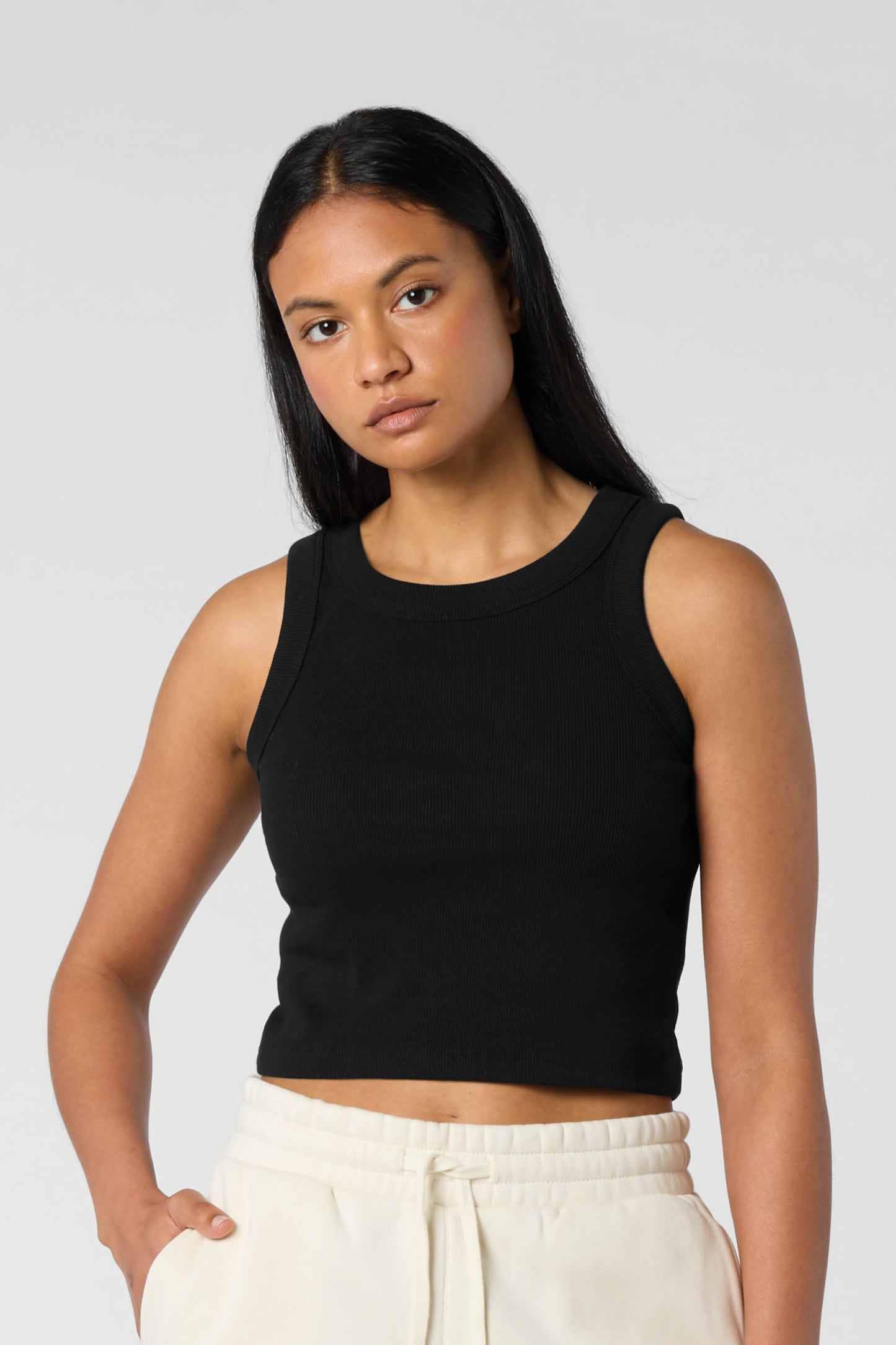 REVA Rib Organic Cotton Tank in Black – organic cotton fitted tank by Meraki Beach
